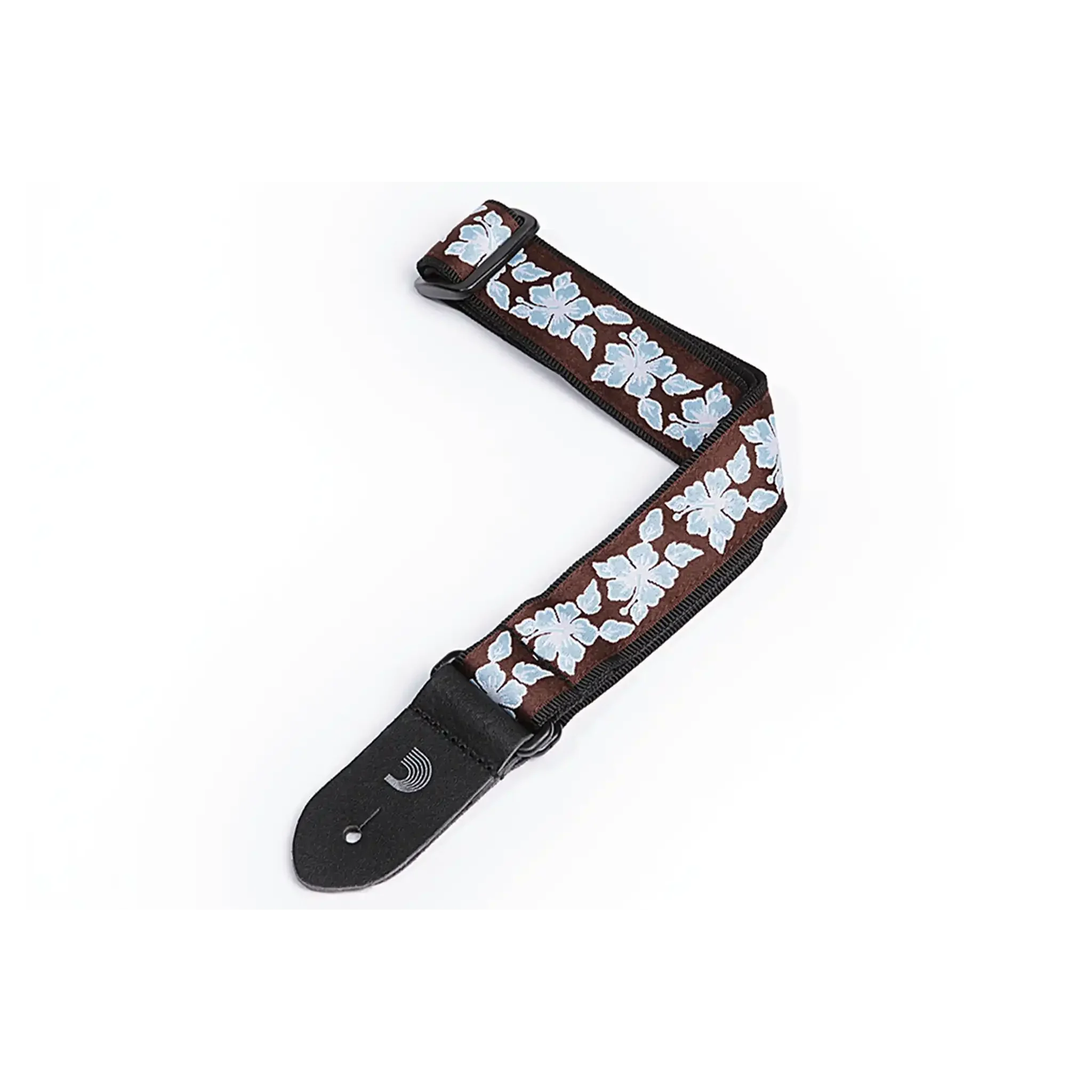 D'Addario Ukulele Strap Woven ALOHA BROWN w/WHITE and BLUE Floral 1-1/2 Inch