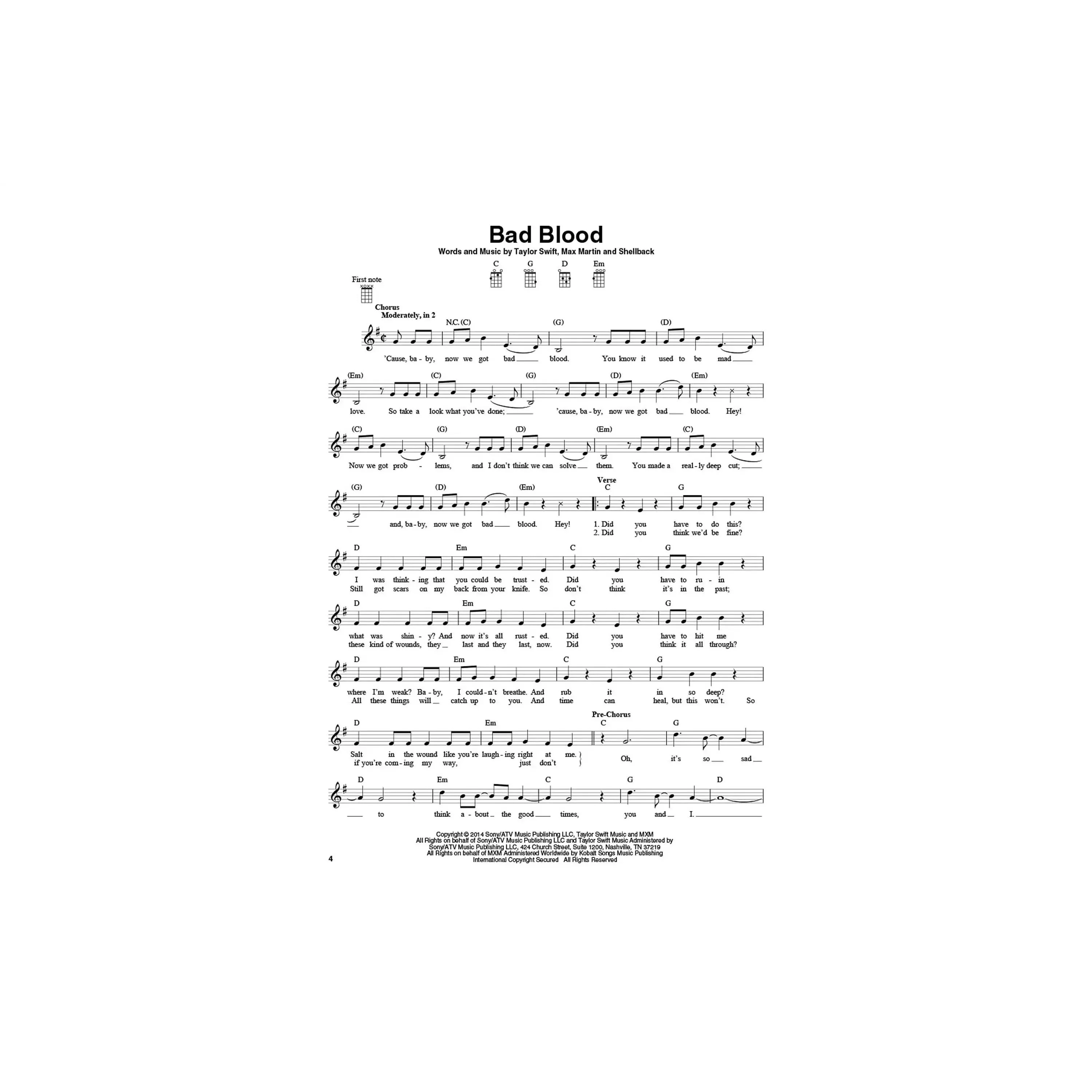 4-Chord Songs for Baritone Ukulele (G-C-D-Em): Melody, Chords and Lyrics for D-G-B-E Tuning - Image 3