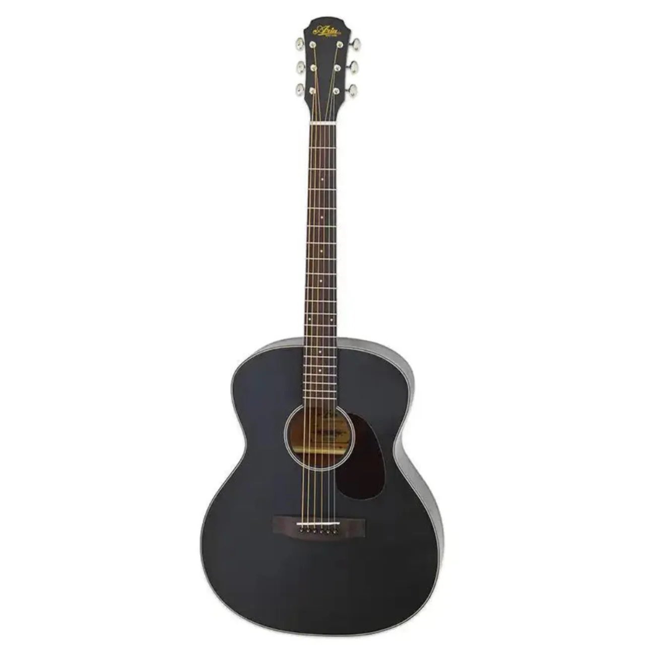 Aria 101-MTBK-OM Matte Black Spruce Top Orchestra Guitar - Image 2