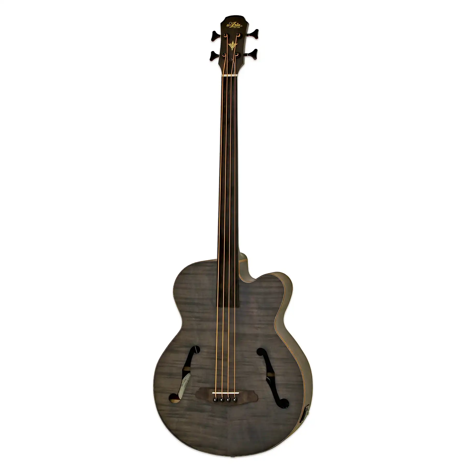 Aria FEB-F2/FL Acoustic Electric Fretless Bass Guitar - Stained Black - Image 3