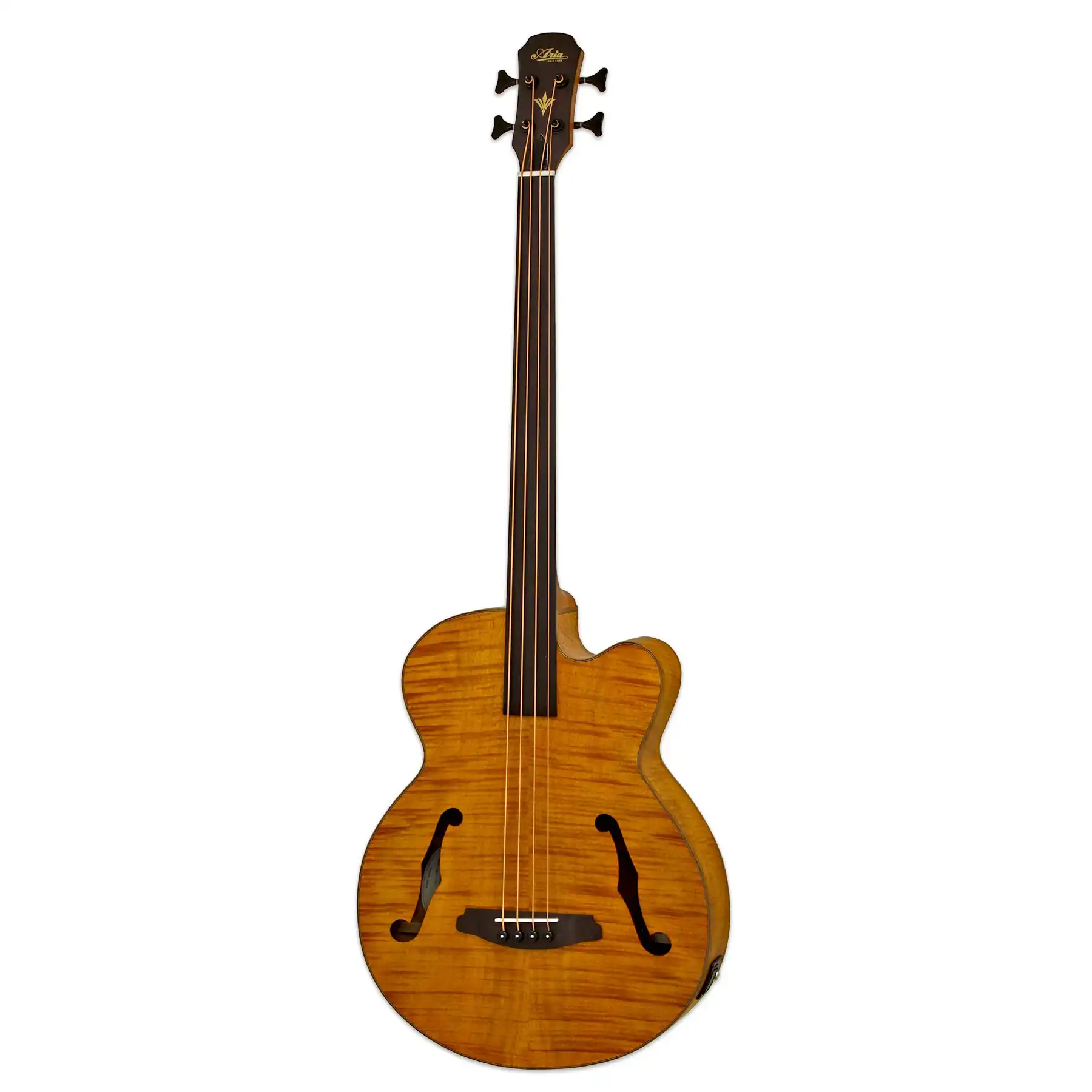 Aria FEB-F2/FL Acoustic Electric Fretless Bass Guitar - Stained Brown - Image 3