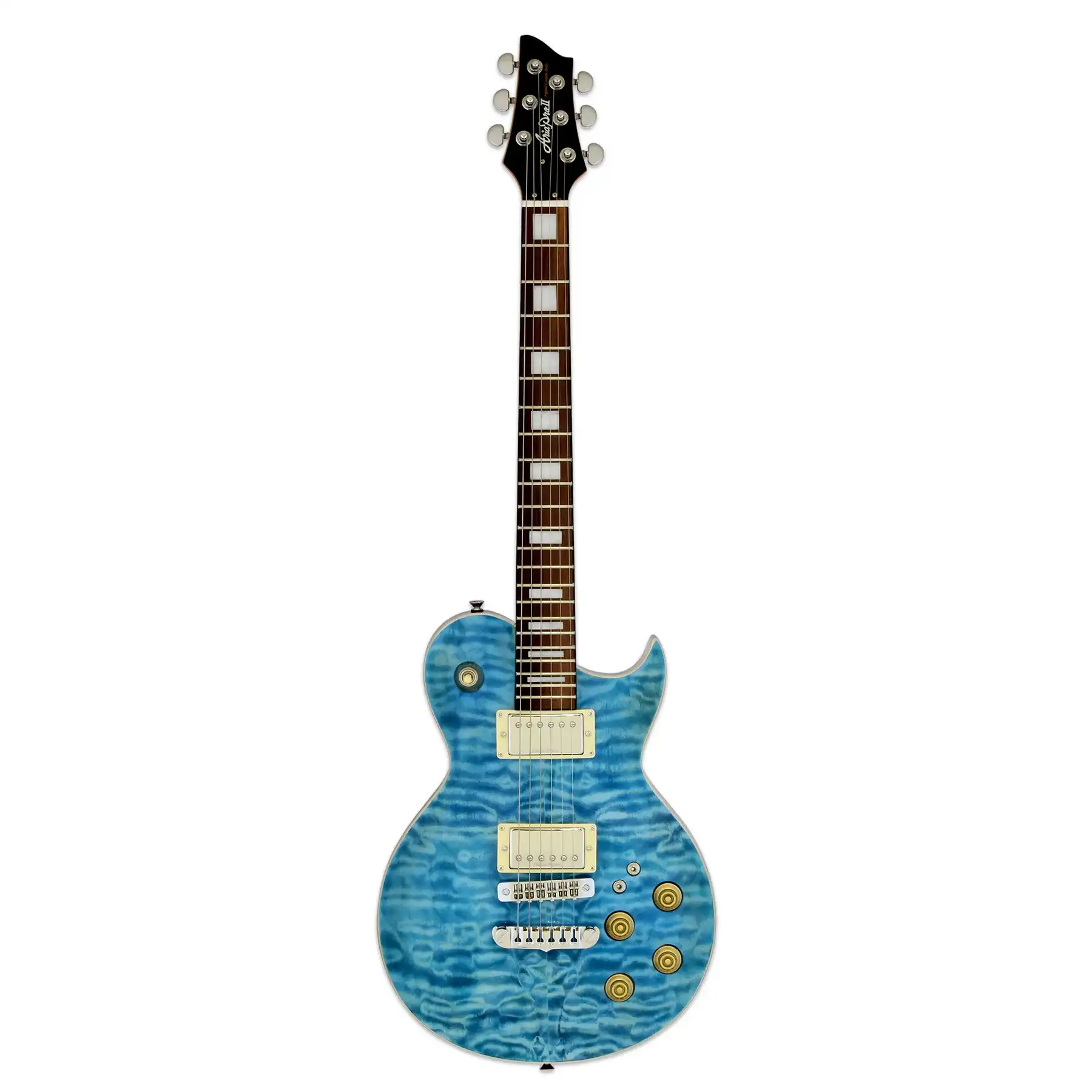 Aria PE-480 Pro II Electric Guitar - Transparent Emerald Blue - Image 3