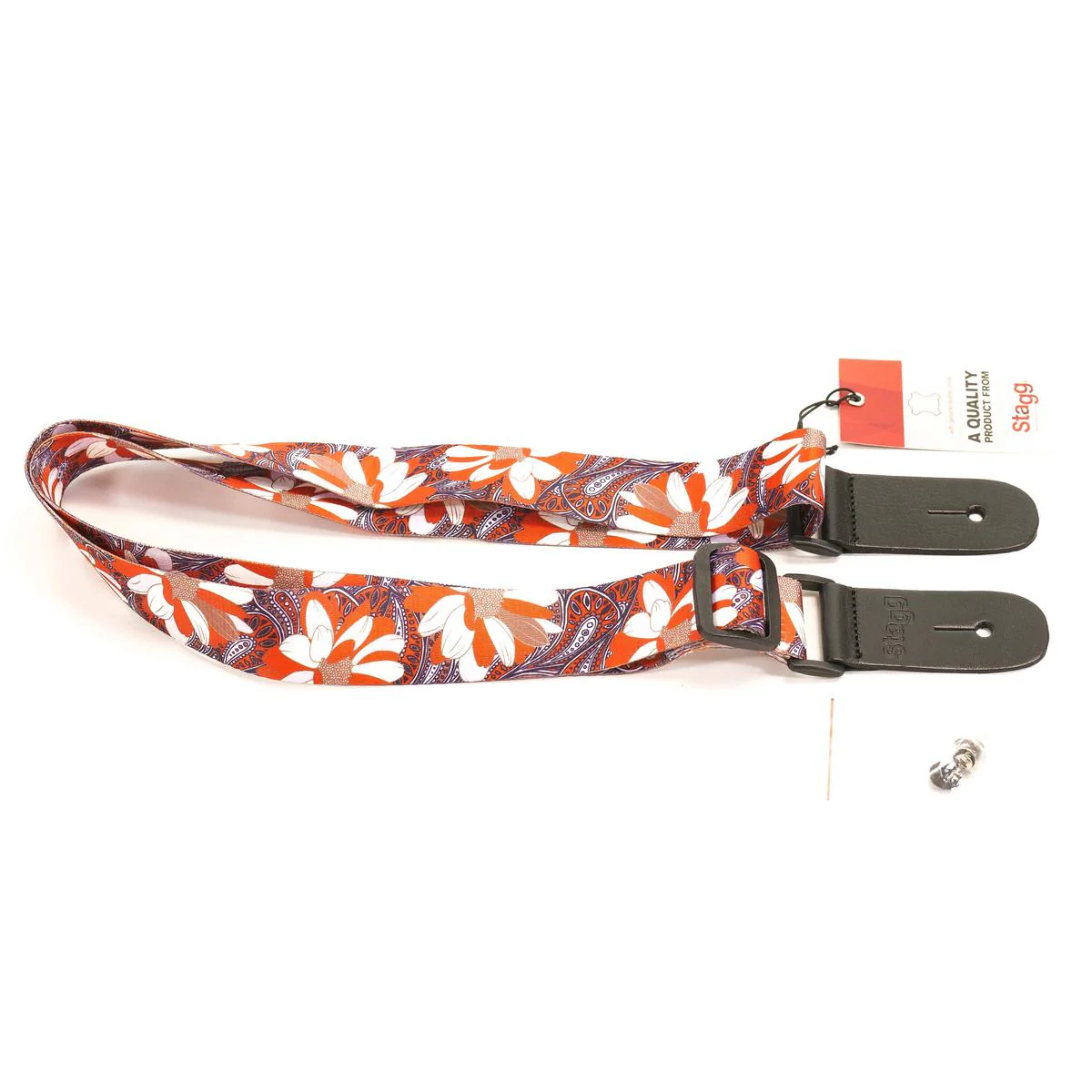 Stagg 1.5 Inch Terylen Ukulele and Guitar Strap - FLOWER ORANGE
