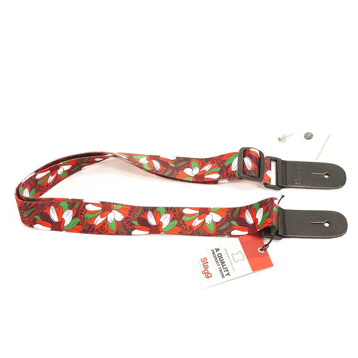 Stagg 1.5 Inch Terylen Ukulele and Guitar Strap - FLOWER RED