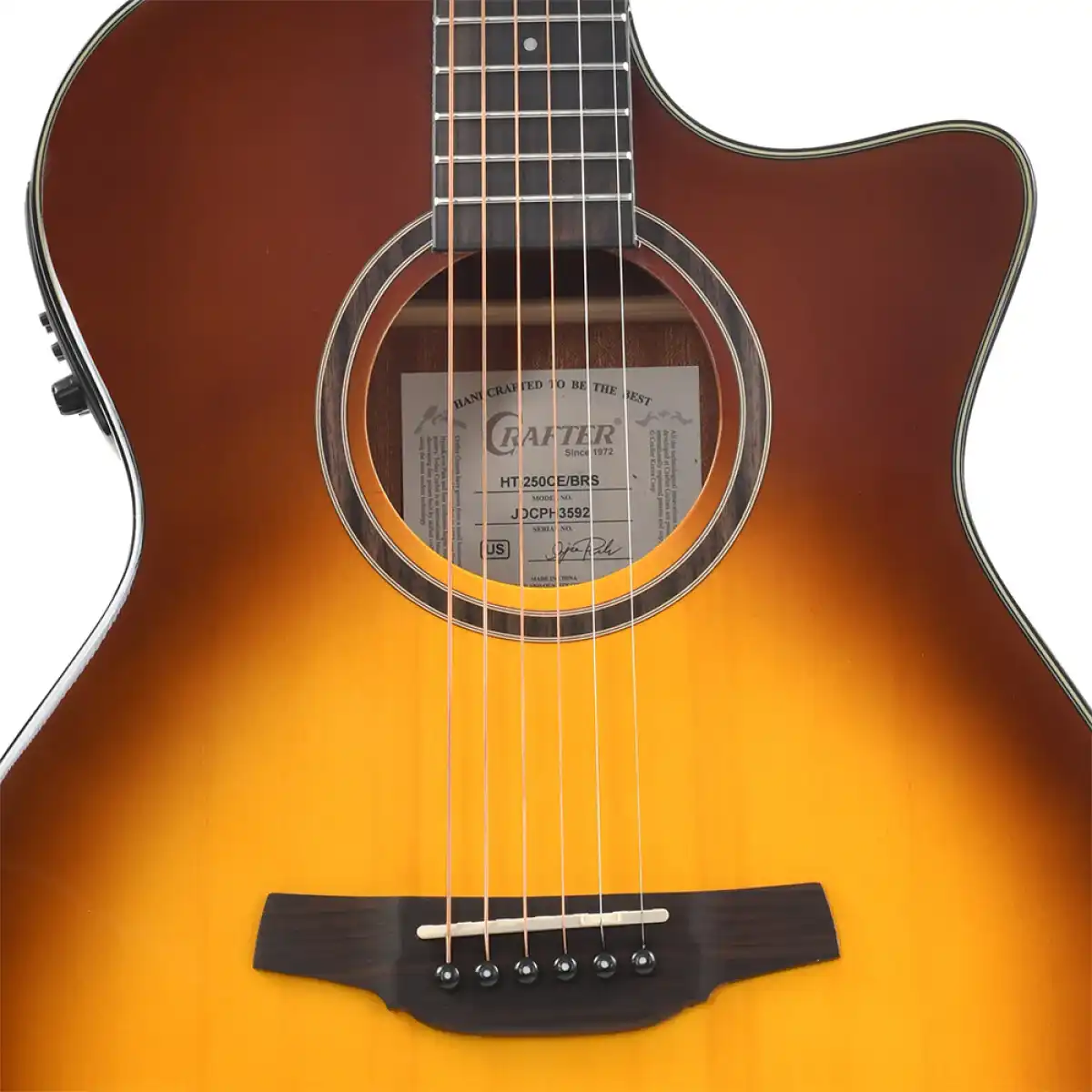 Crafter HT250-CE-BRS Silver Series 250 Orchestra Cutaway Acoustic-Electric Guitar - Brown Sunburst - Image 5
