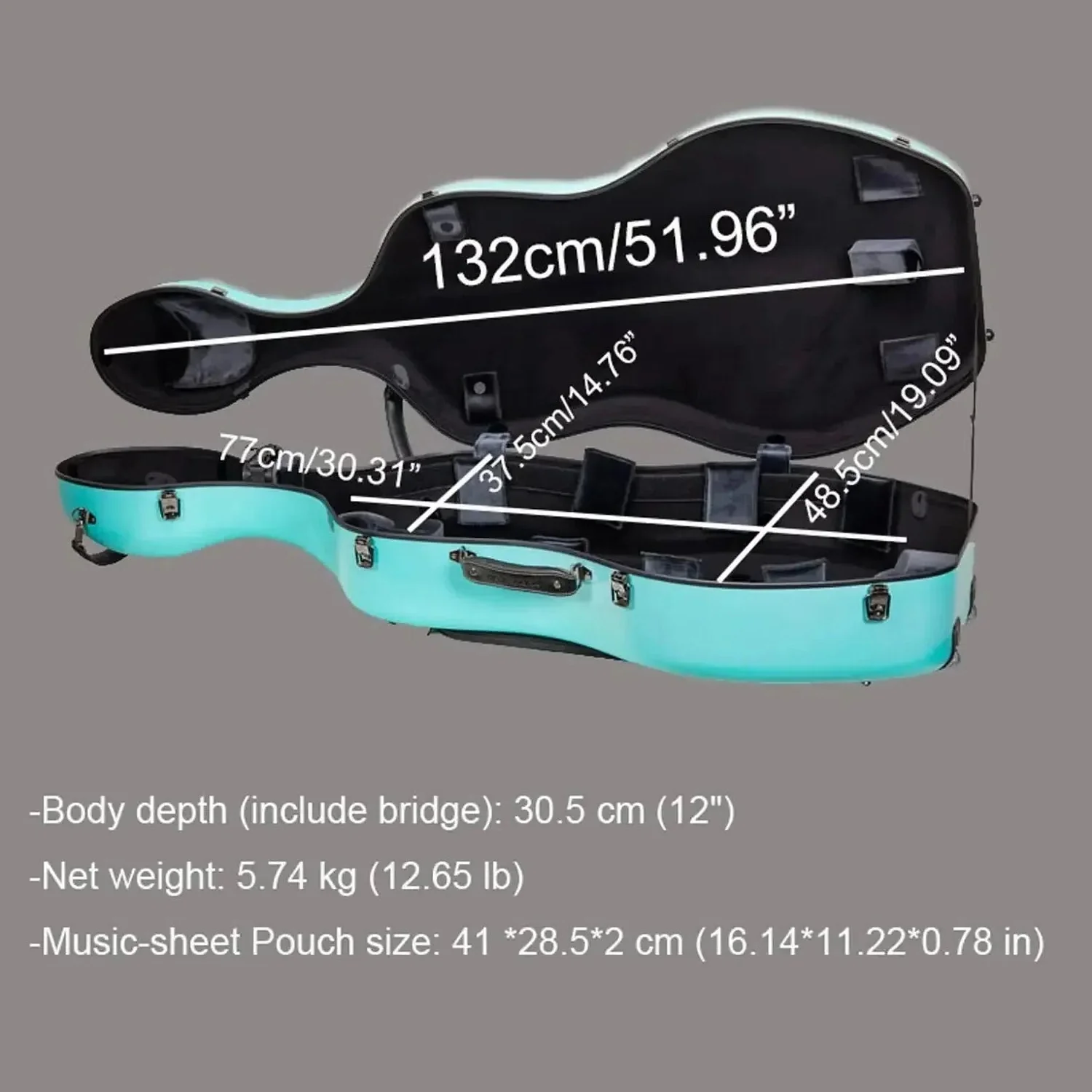 Crossrock CRF4050CEF Polycarbonate 4/4 Cello Case - Black - Image 6