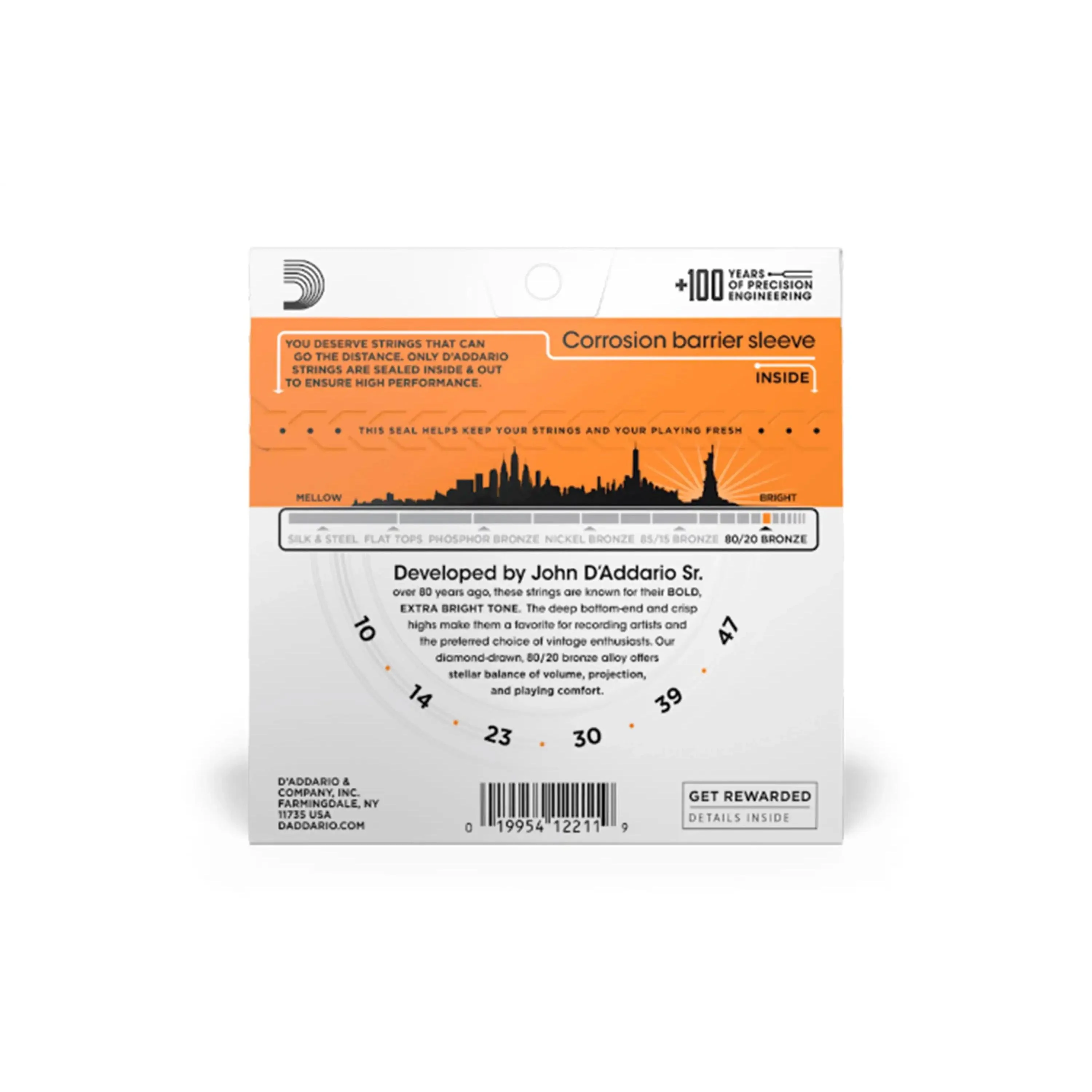 D'Addario EJ10 80/20 Bronze Acoustic Guitar Strings - Extra Light .010-.047 - Image 2