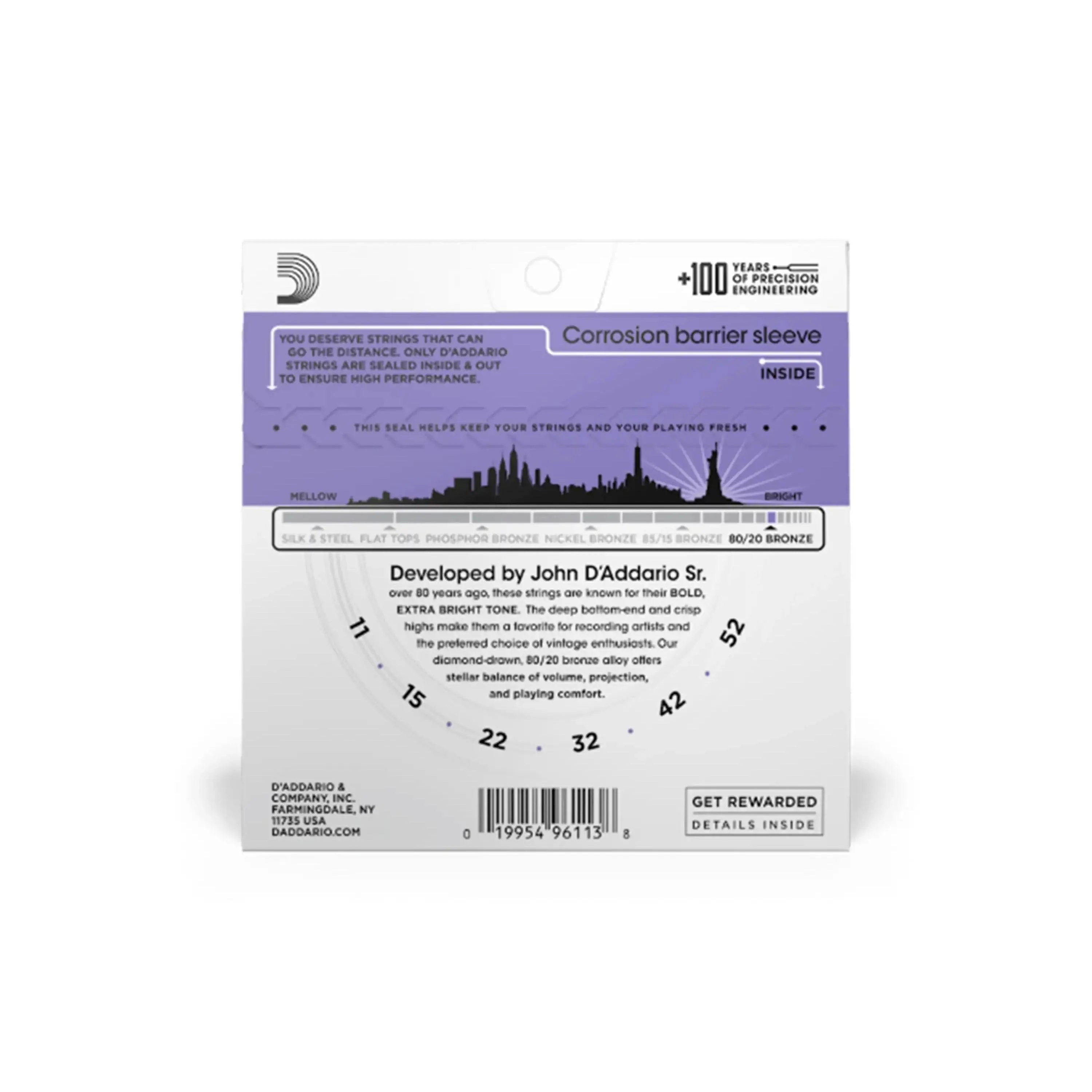 D'Addario EJ13 80/20 Bronze Acoustic Guitar Strings - Custom Light .011-.052 - Image 2