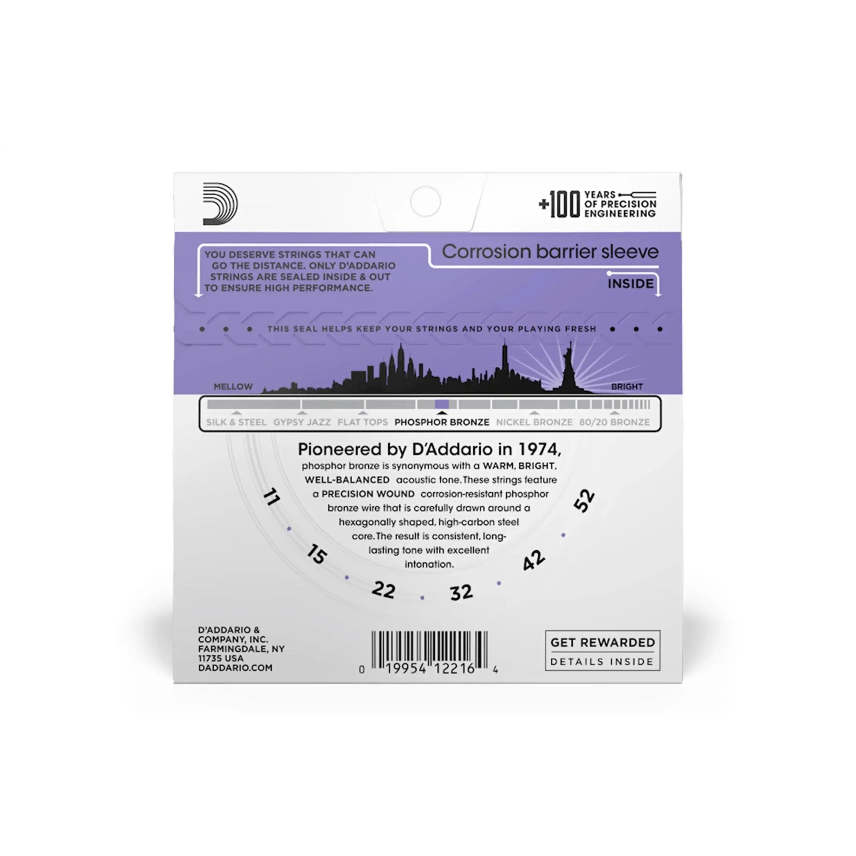 D'Addario EJ26 Phosphor Bronze Acoustic Guitar Strings, Custom Light, 11-52 - Image 2