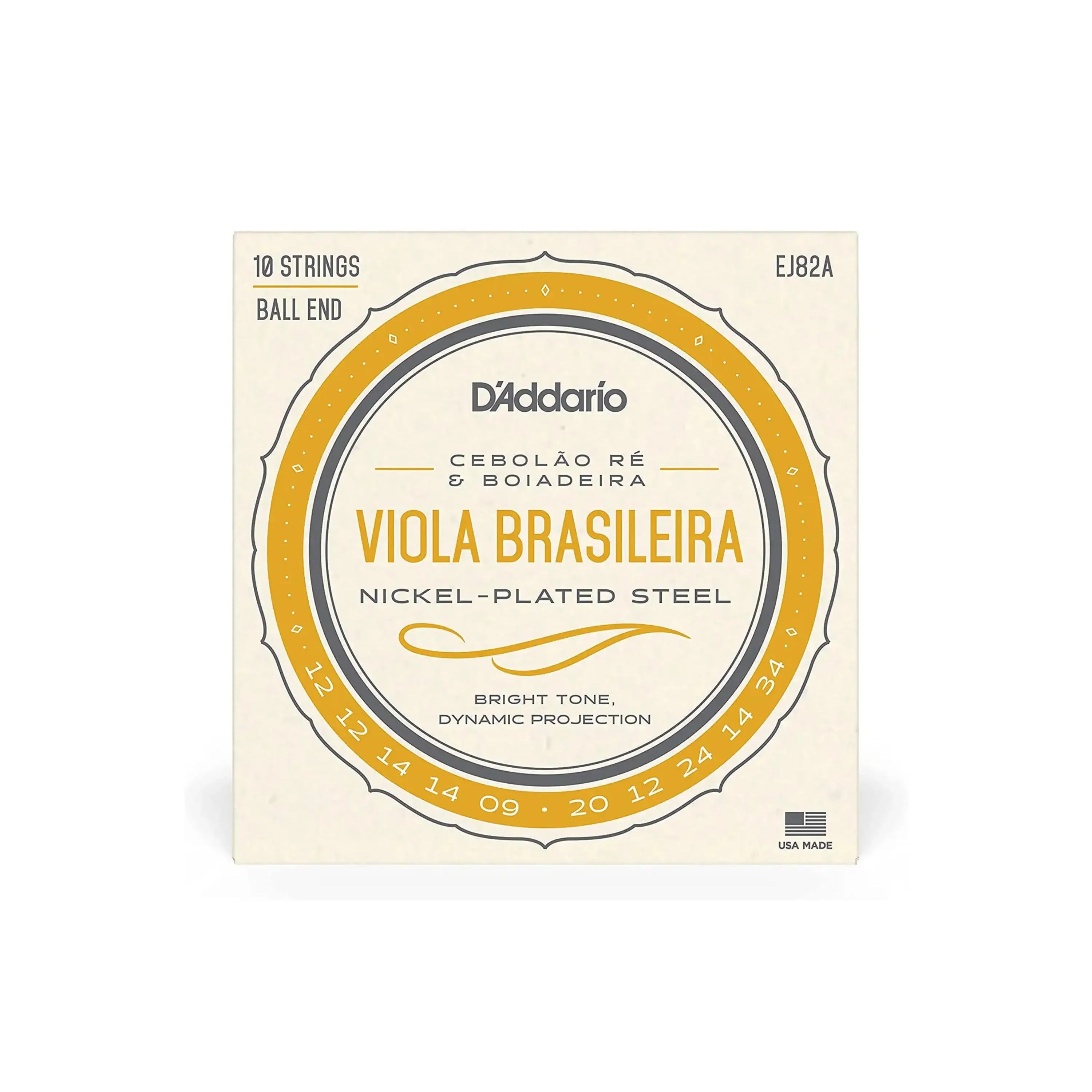 D'Addario EJ82A Nickel-Plated Steel 10-String Viola Brasileira Strings - Ball End .012-.034 Cebolao Re and Boiadeira