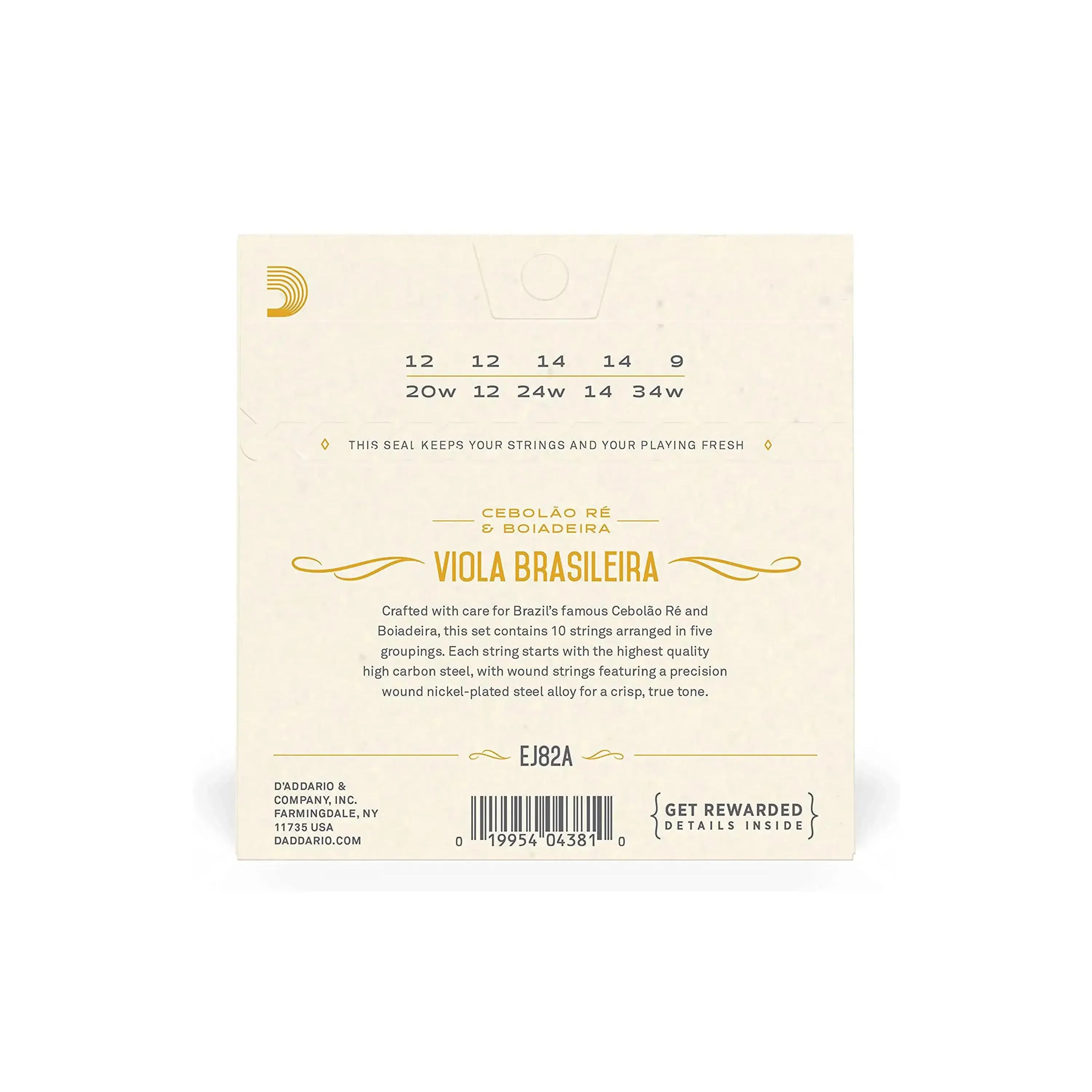D'Addario EJ82A Nickel-Plated Steel 10-String Viola Brasileira Strings - Ball End .012-.034 Cebolao Re and Boiadeira - Image 2