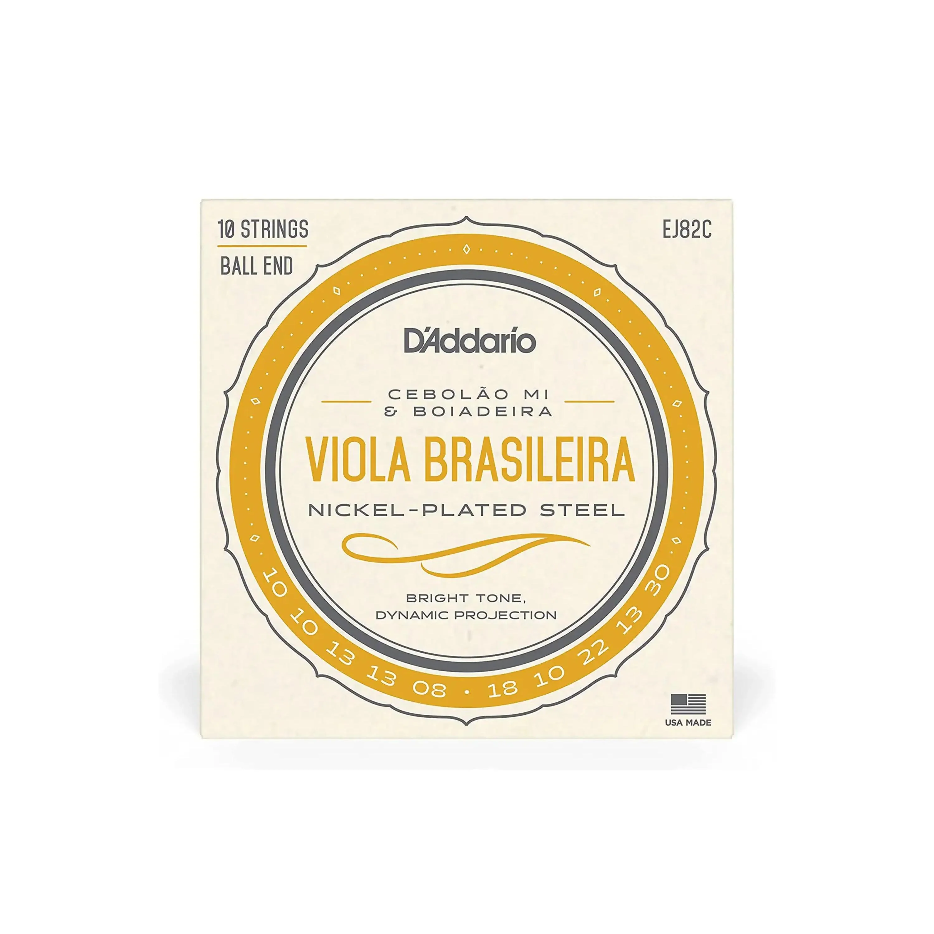 D'Addario EJ82C Nickel-Plated Steel 10-String Viola Brasileira Strings - Ball End .010-.030 Cebolao Mi and Boiadeira