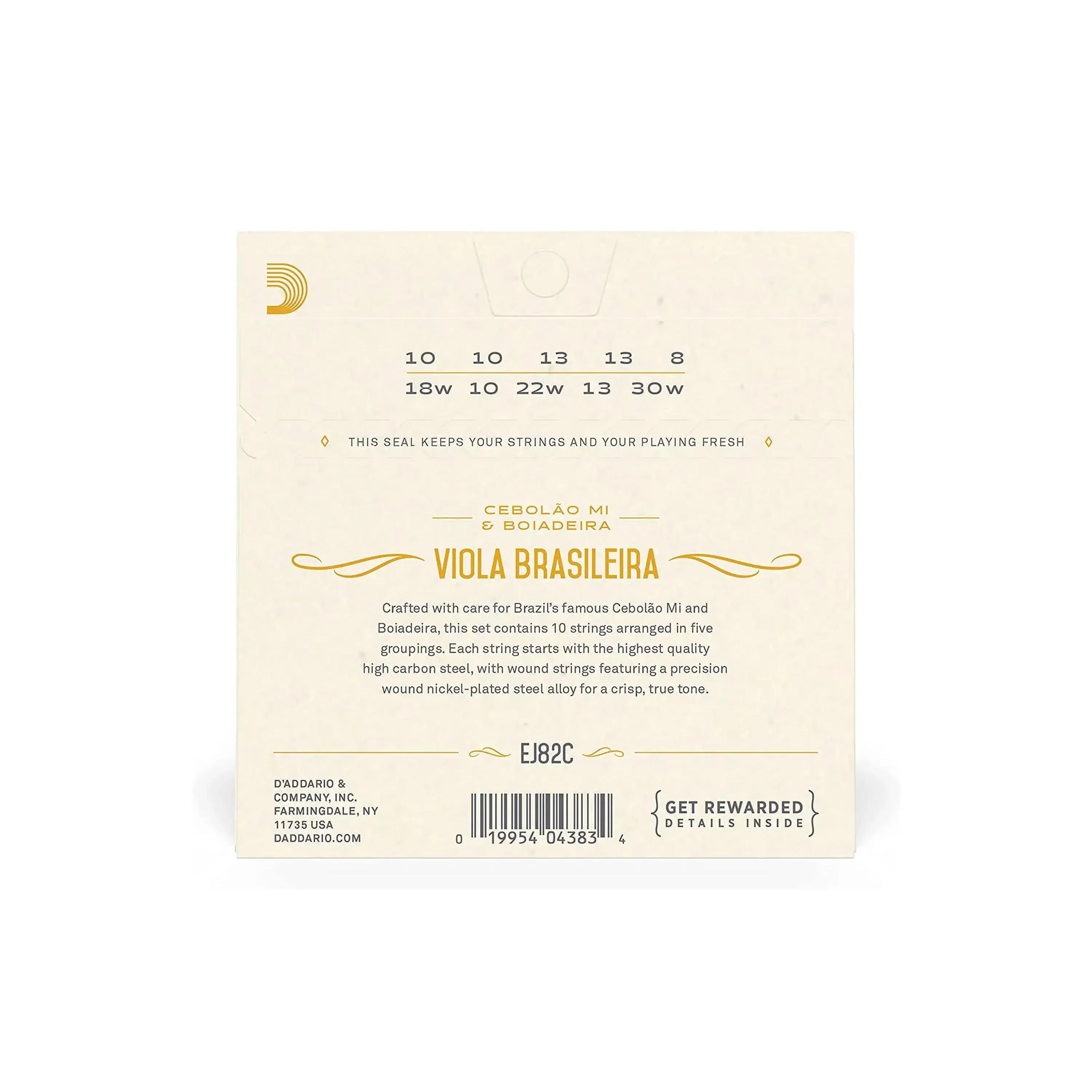 D'Addario EJ82C Nickel-Plated Steel 10-String Viola Brasileira Strings - Ball End .010-.030 Cebolao Mi and Boiadeira - Image 2