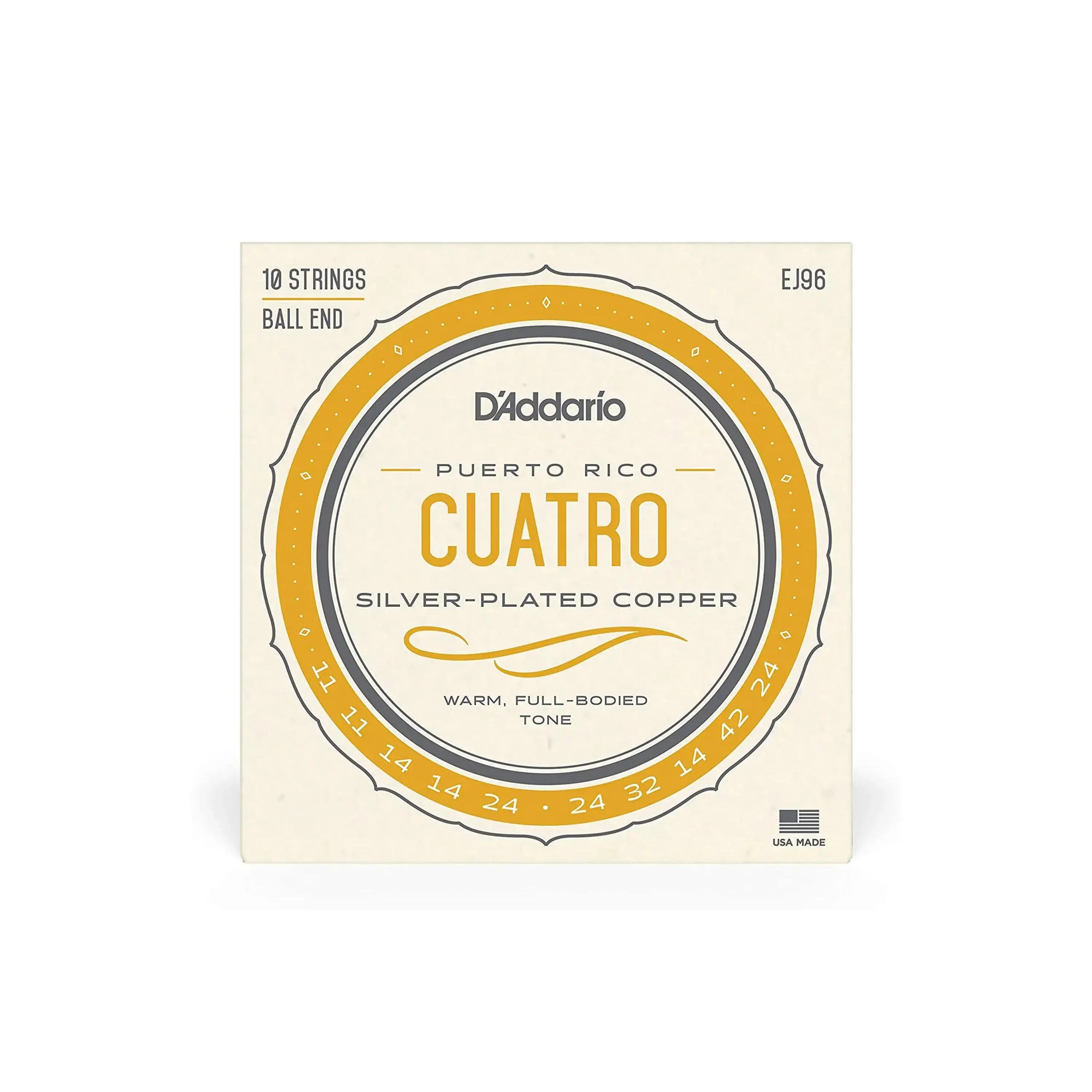 D'Addario EJ96 Silver Plated Copper 10-String Cuatro-Puerto Rico Strings - .011-.024