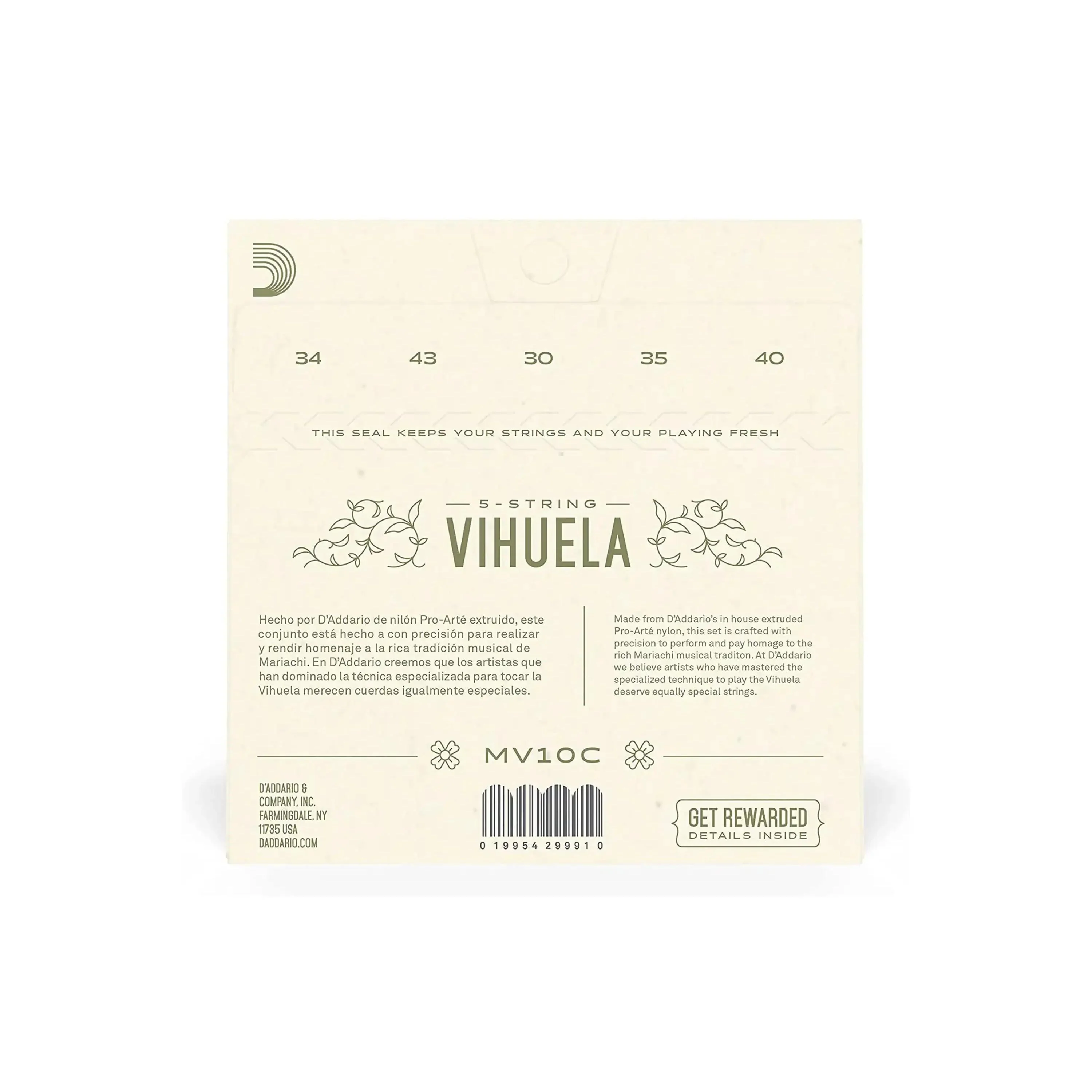 D'Addario MV10C Pro-Arté Nylon 5-String Vihuela Strings - Custom Hard Tension .034-.040 - Image 2