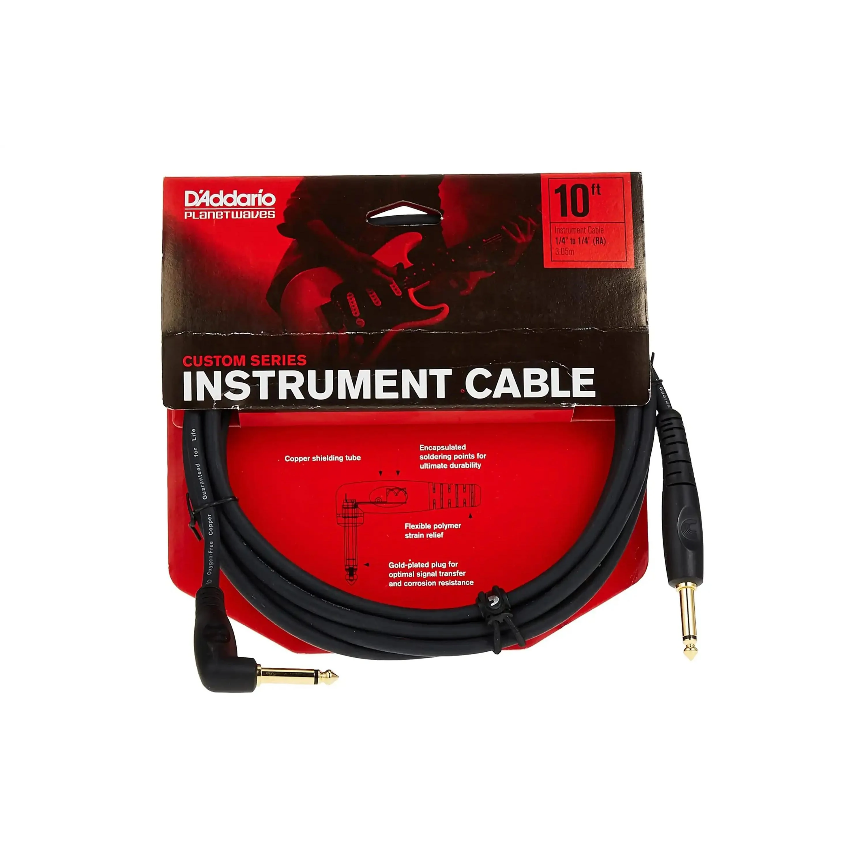D'Addario PW-GRA-10 Custom Series Straight to Right Angle Instrument Cable - 10 foot