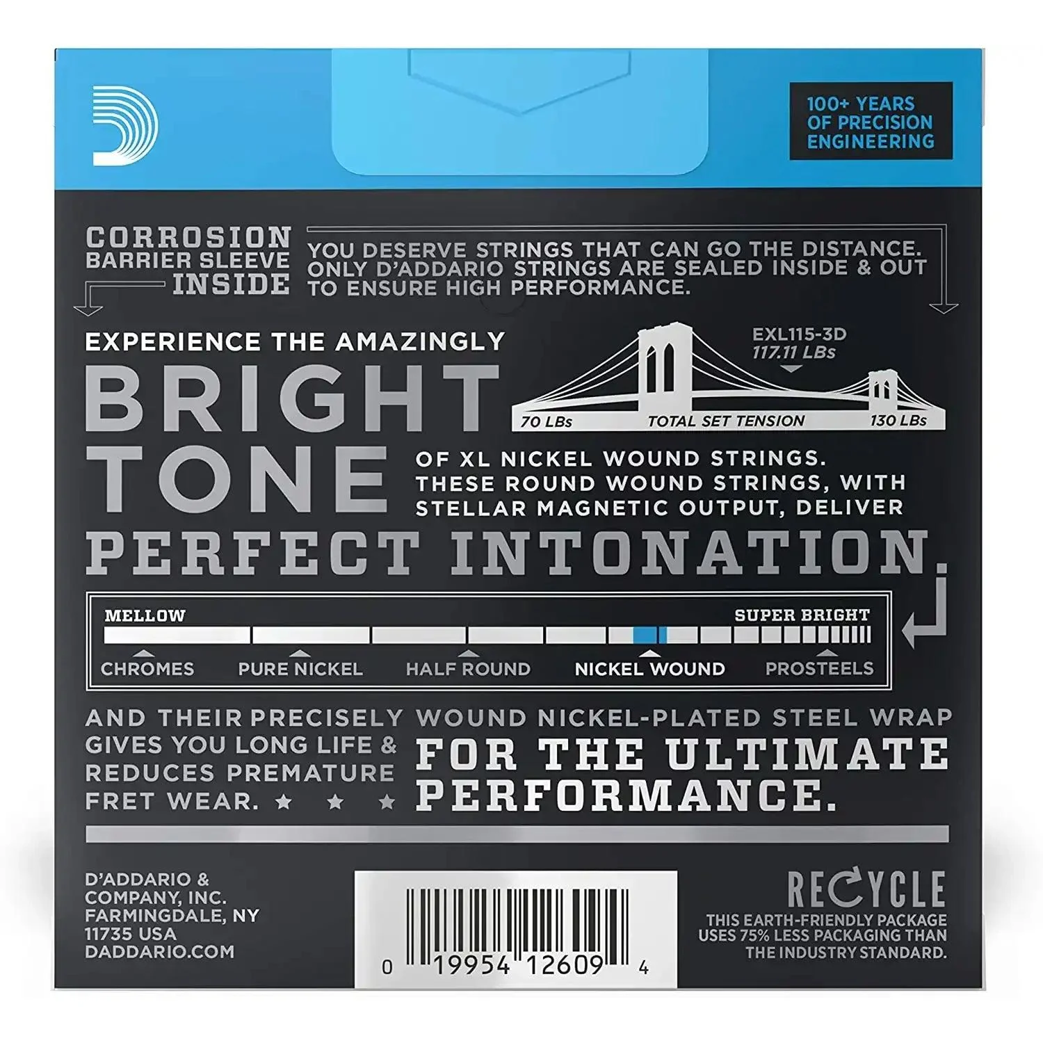 D'Addario EXL115-3D Nickel Wound Regular Light Gauge Electric Guitar Strings 3 Pack - Image 2