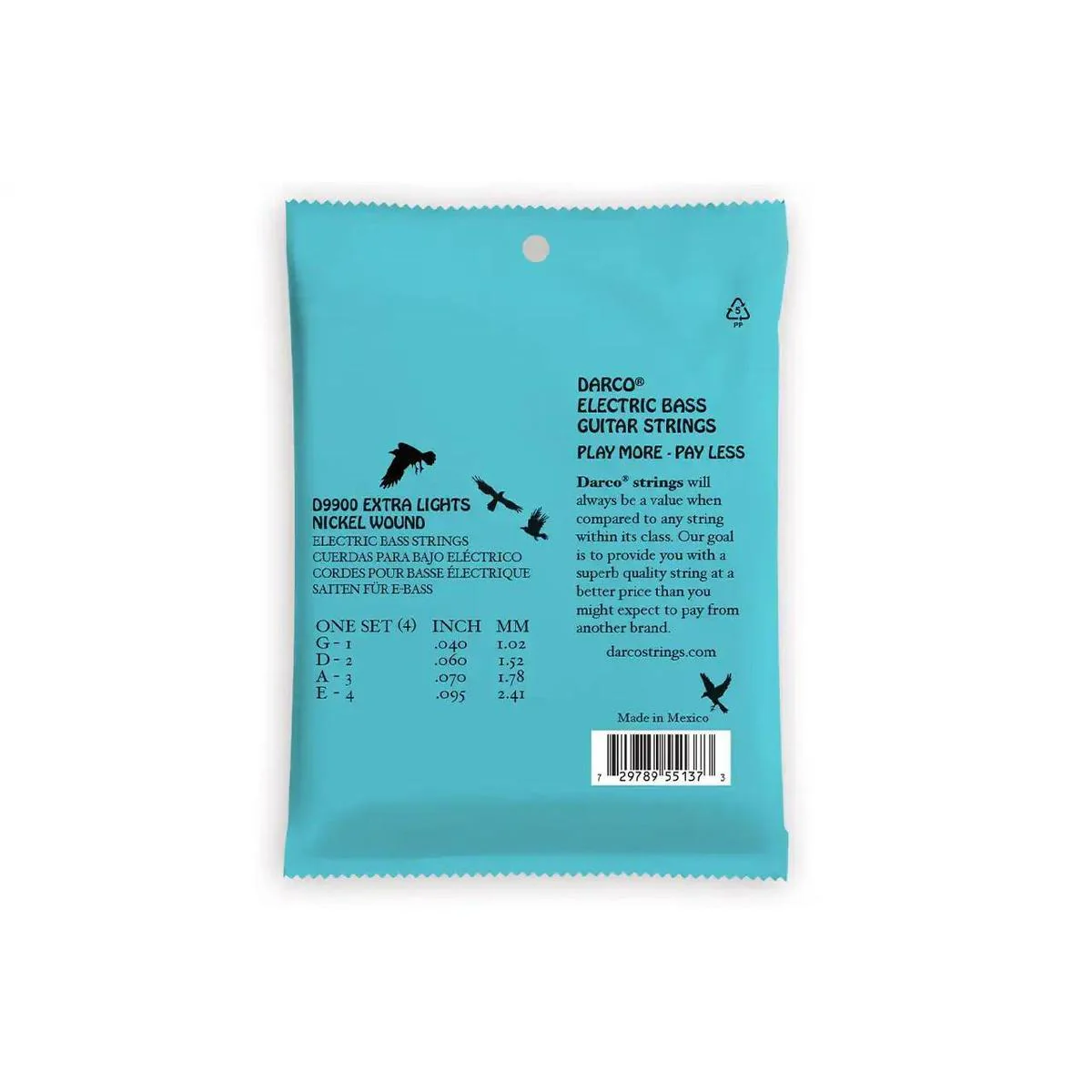 Darco D9900 Nickel Wound Electric Bass Strings (E-A-D-G Tuning) - .040 -.095 Extra Light - Image 2