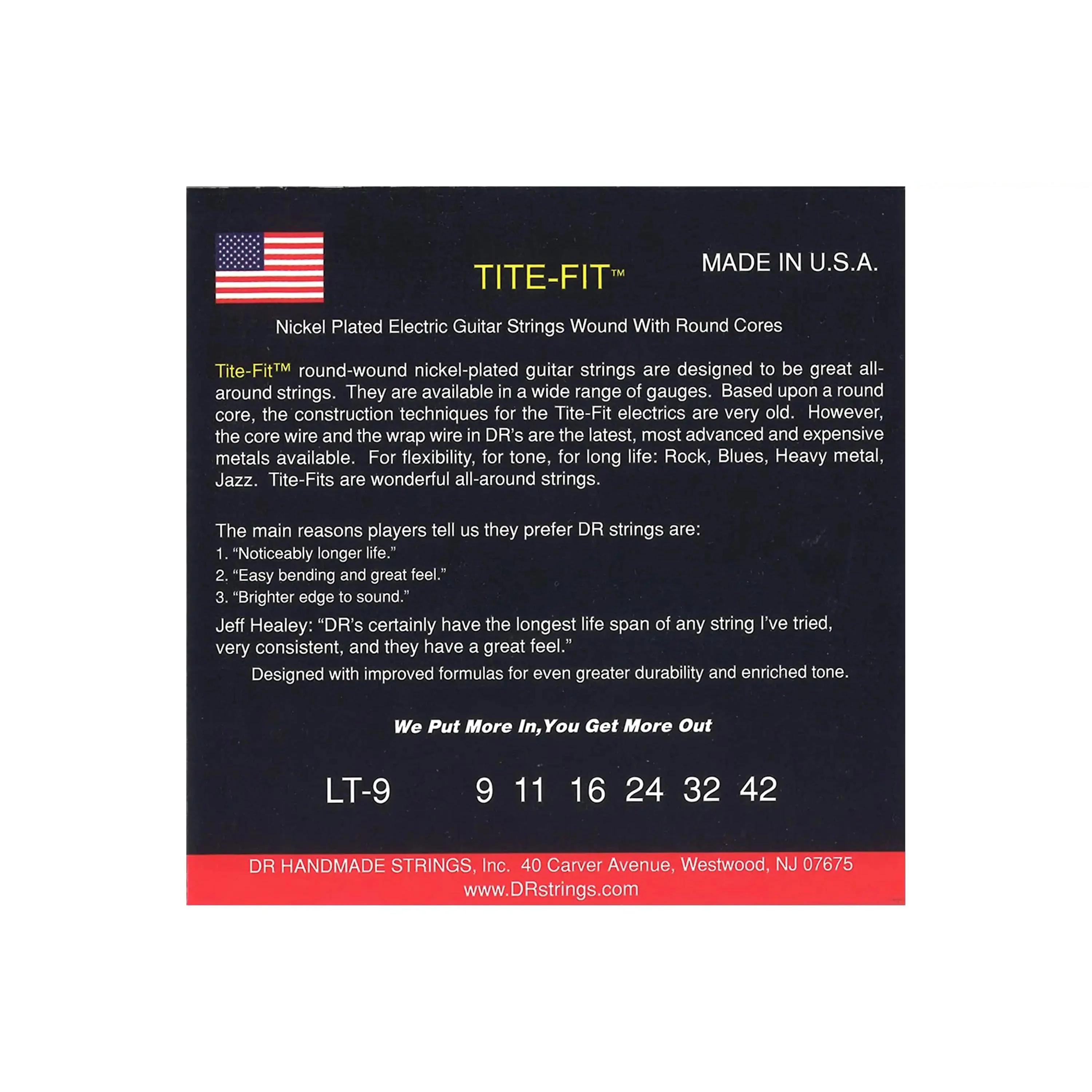 DR Strings LT-9 Tite Fit Electric Round Core 9-42 Guitar Strings - Image 2