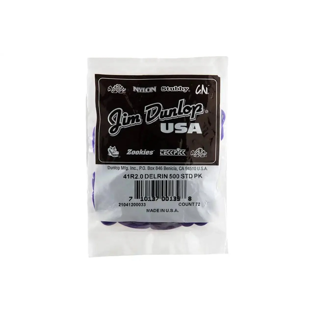 Dunlop Delrin 500 Purple 2.0mm Guitar Picks - 72 Pack - Image 2