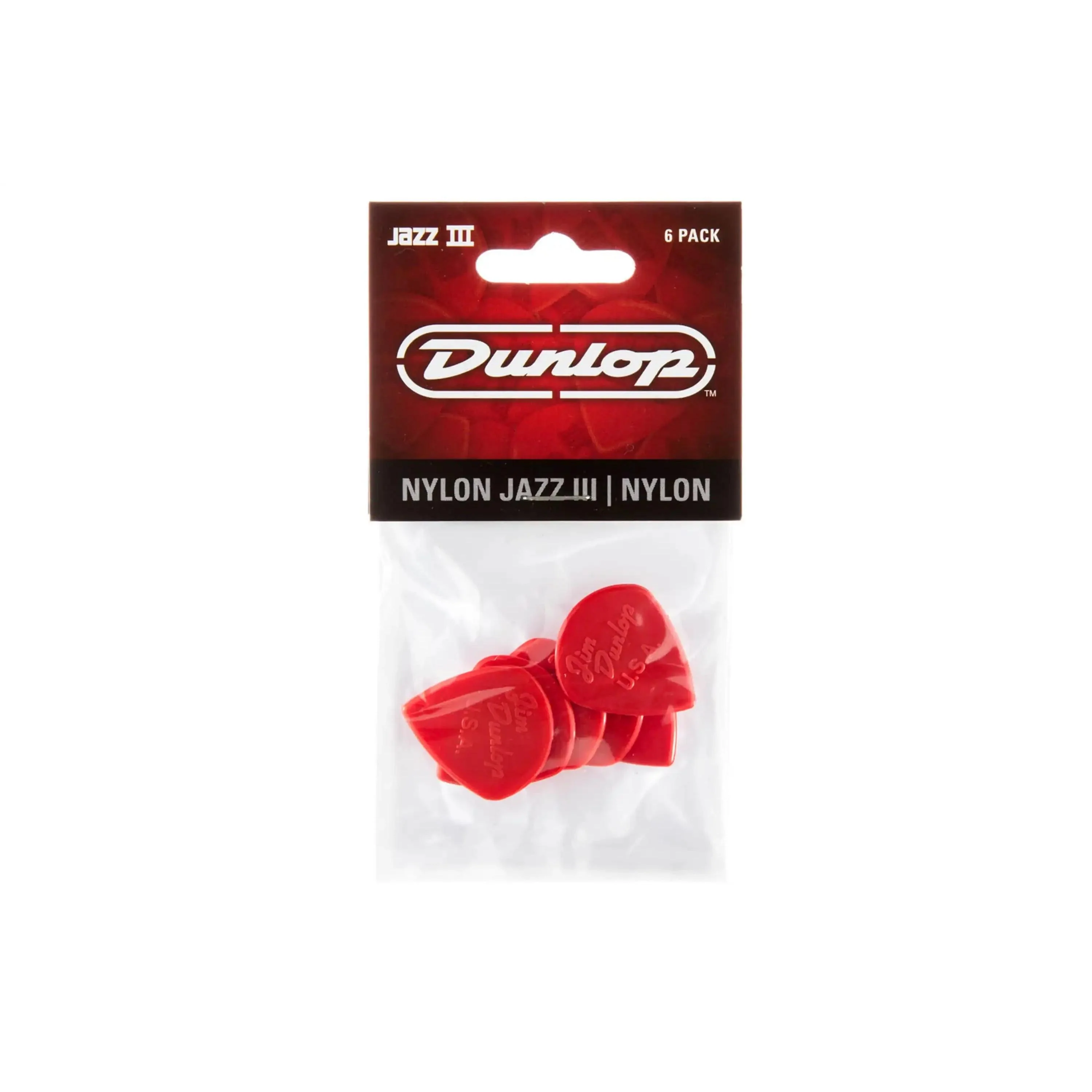 Dunlop Nylon Jazz III Red Guitar & Ukulele Picks 6 Pack - Image 4