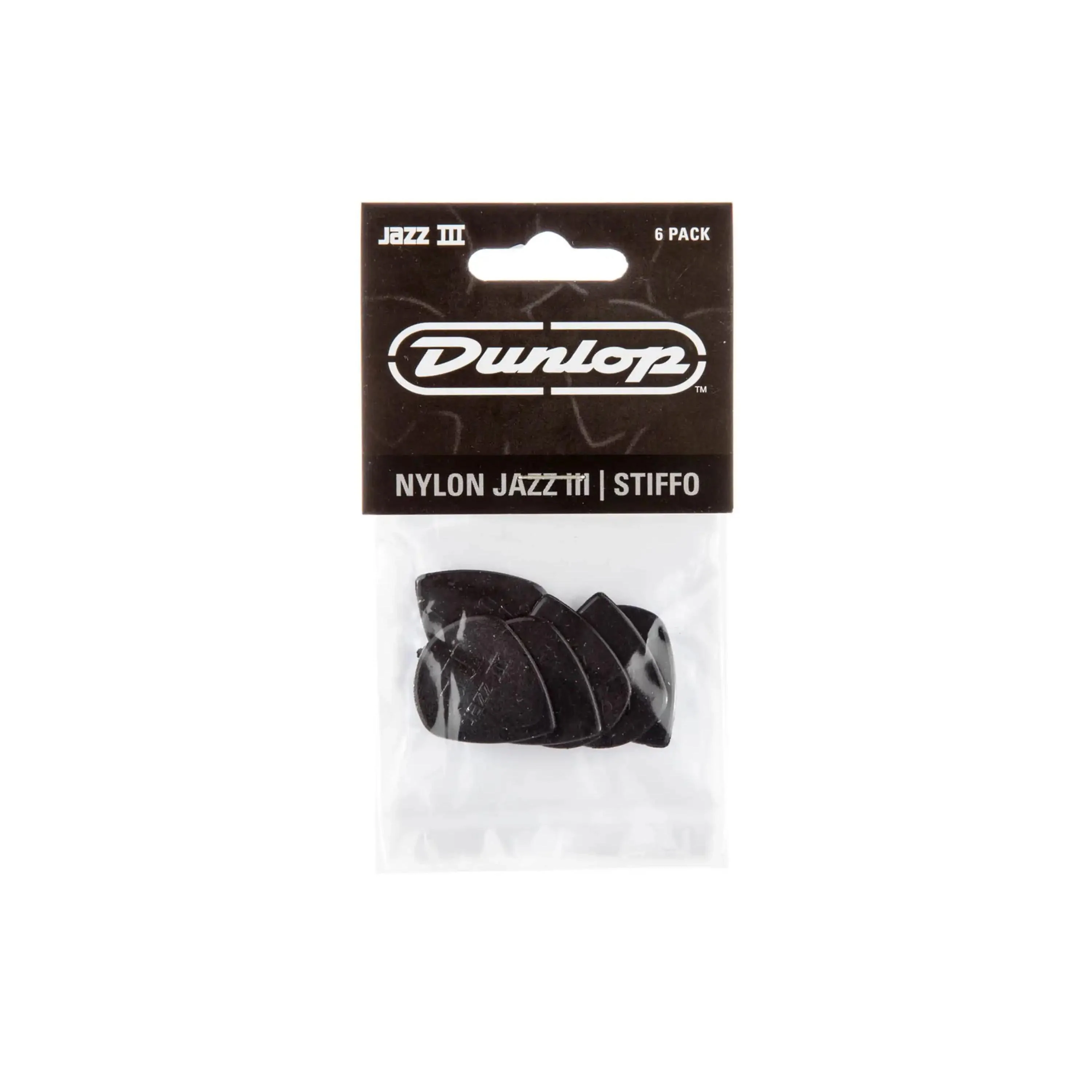 Dunlop Nylon Jazz III Stiffo Black Guitar & Ukulele Picks 6 Pack - Image 4
