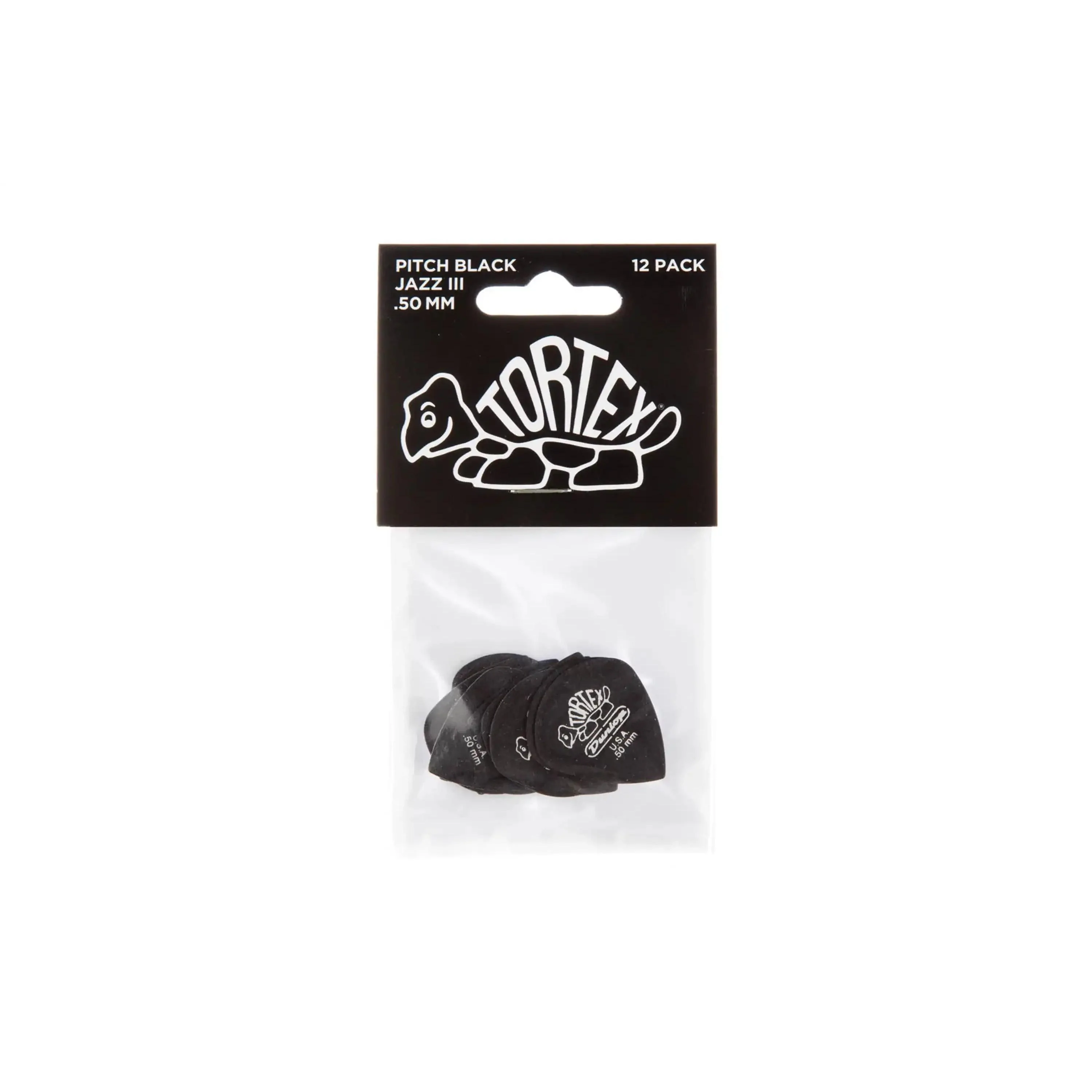 Dunlop Tortex® Pitch Black Jazz III .50mm Guitar & Ukulele Picks 12 Pack - Image 3