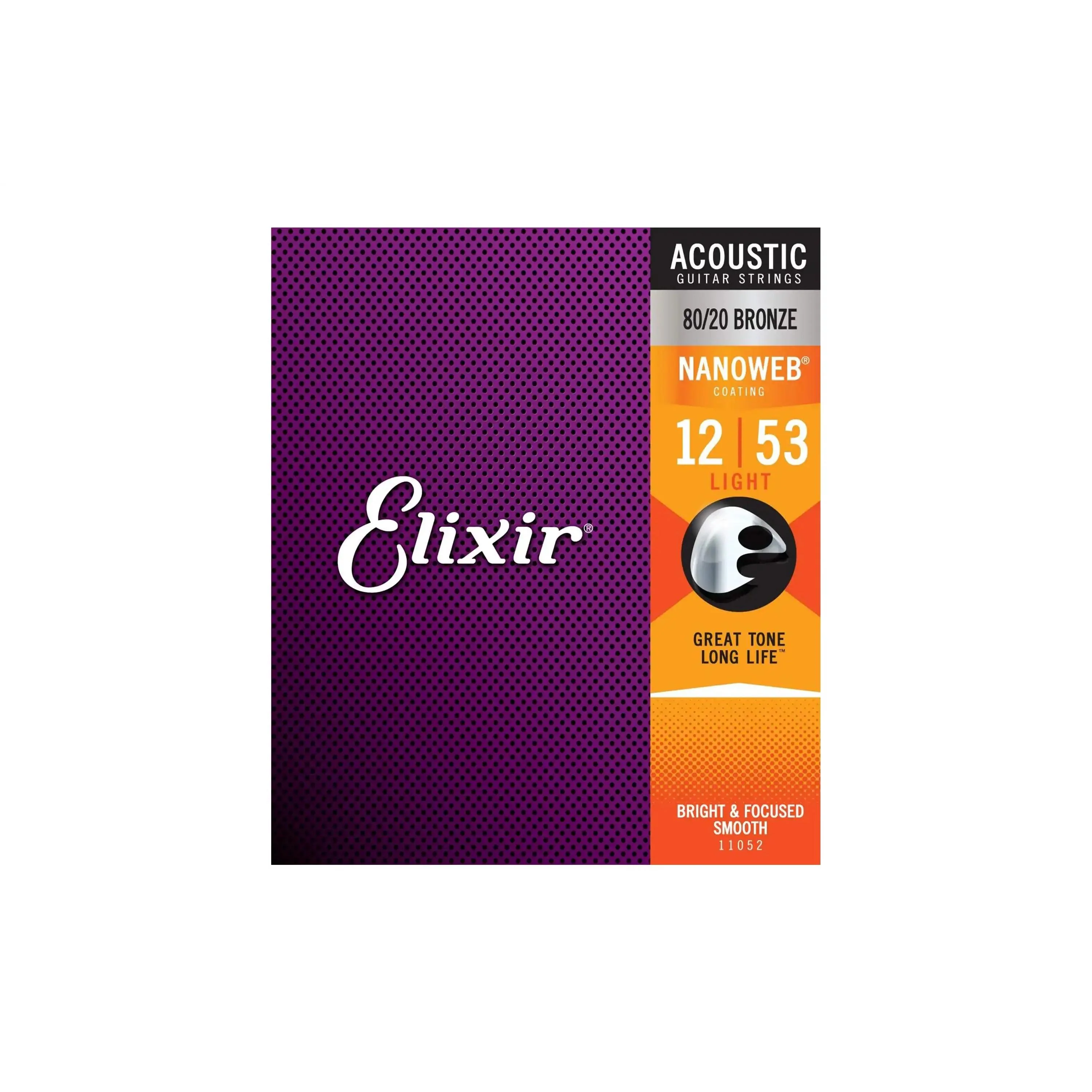 Elixir 11052 Nanoweb 80/20 Bronze Acoustic Guitar Strings - Light .012-.053