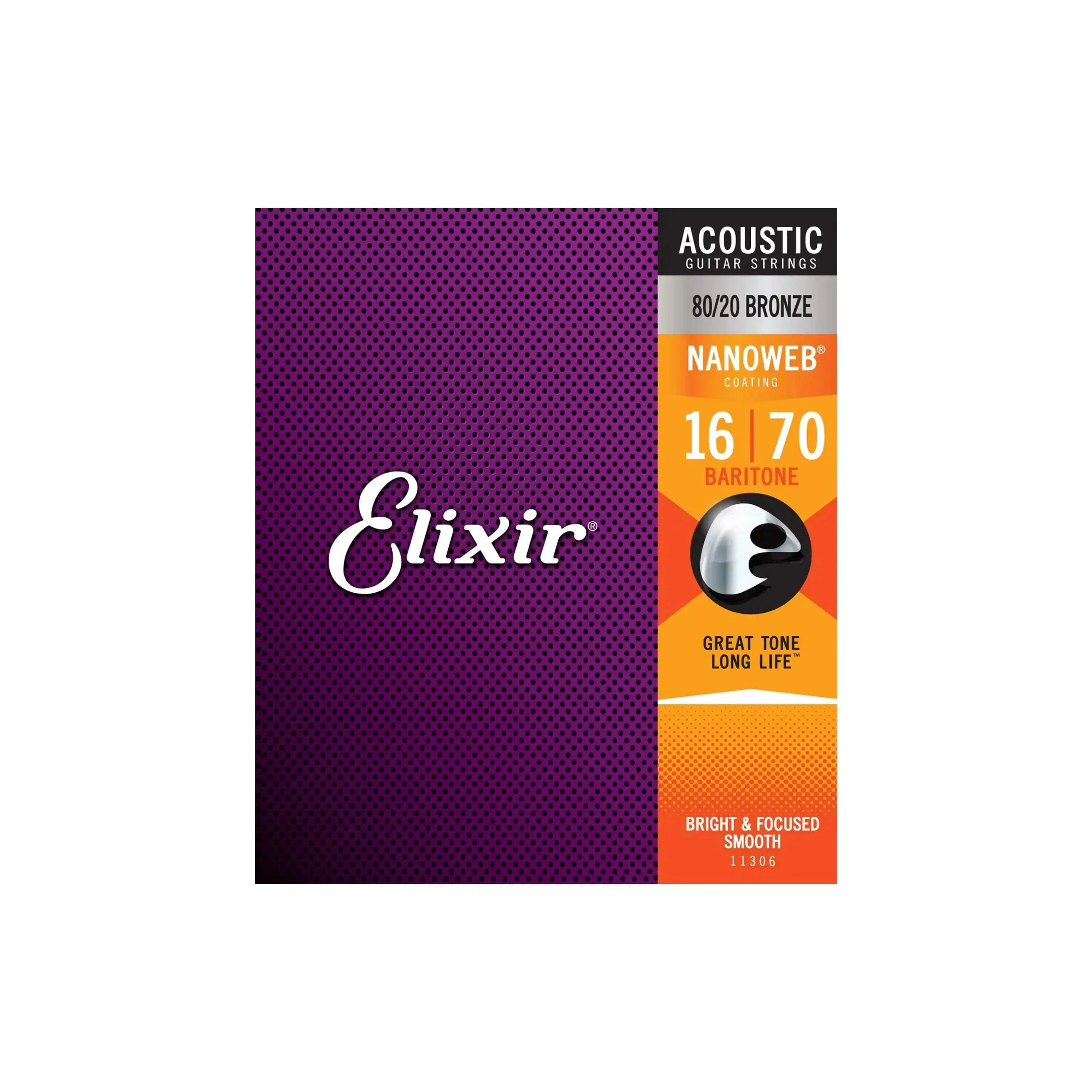 Elixir 11306 Nanoweb 80/20 Bronze Acoustic 6-String Baritone Guitar Strings - .016-.070
