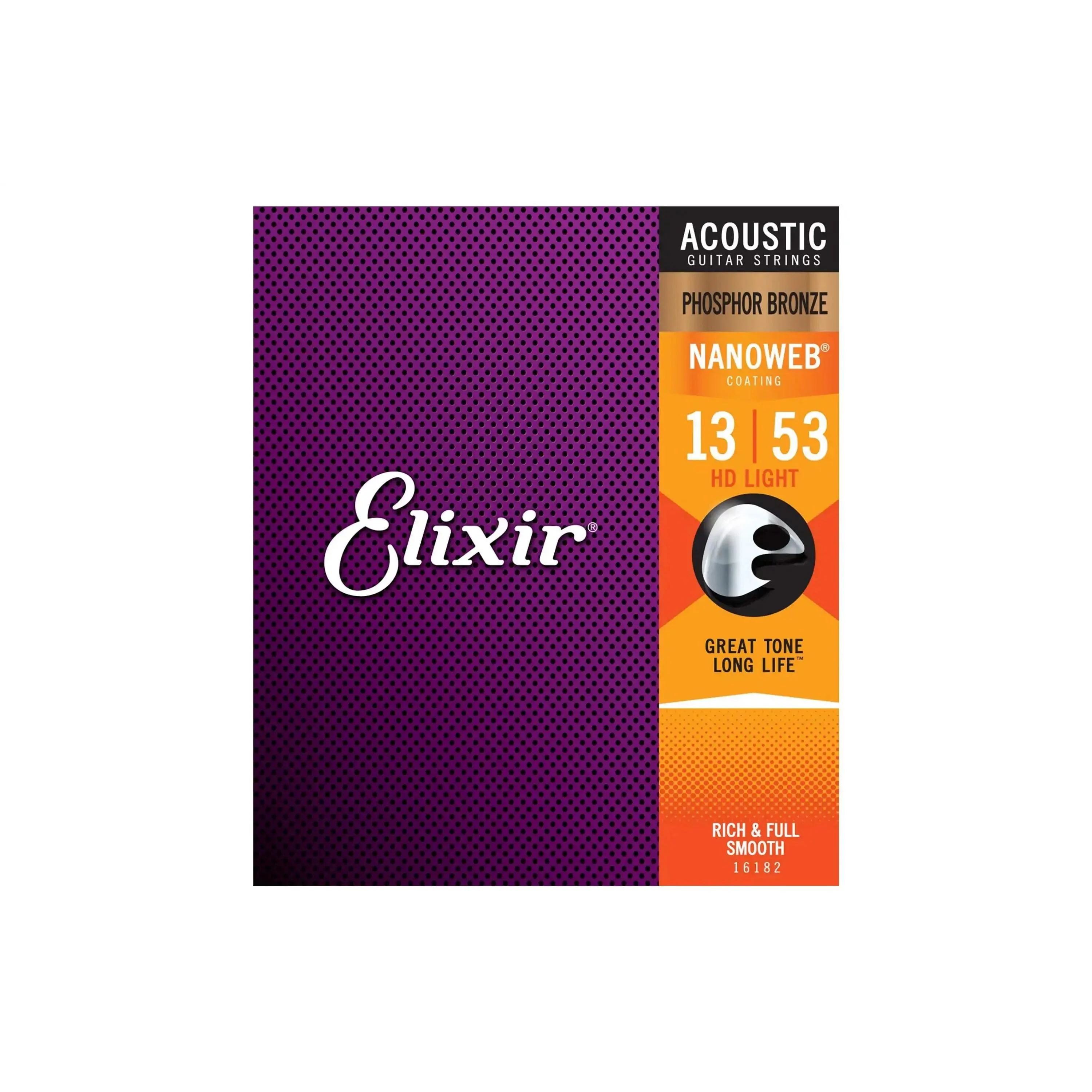 Elixir 16182 Phosphor Bronze With Nanoweb Coating Acoustic Guitar Strings - HD Light .013-.053