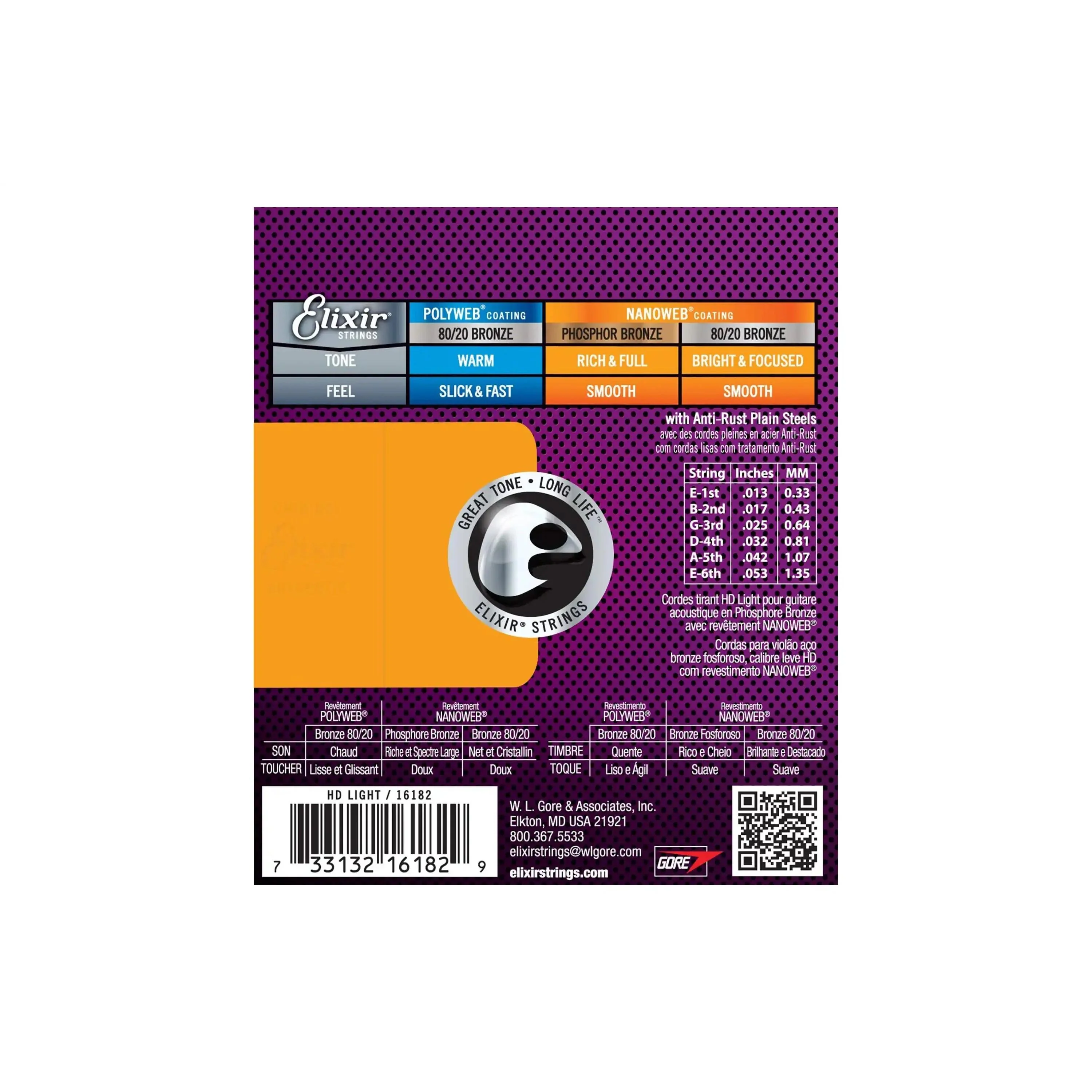 Elixir 16182 Phosphor Bronze With Nanoweb Coating Acoustic Guitar Strings - HD Light .013-.053 - Image 2