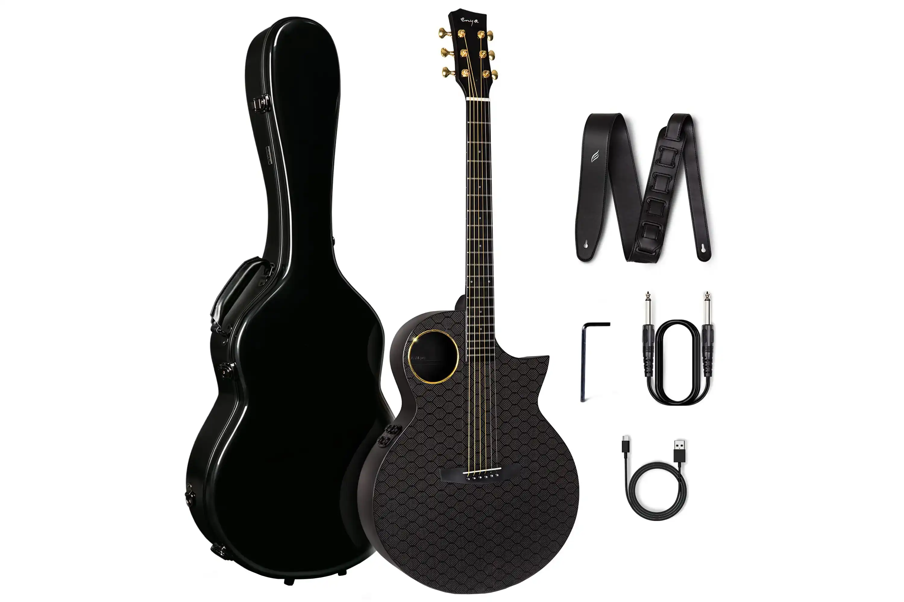 Enya X4 Pro Carbon Fiber Acoustic Electric Guitar - Black - Image 2