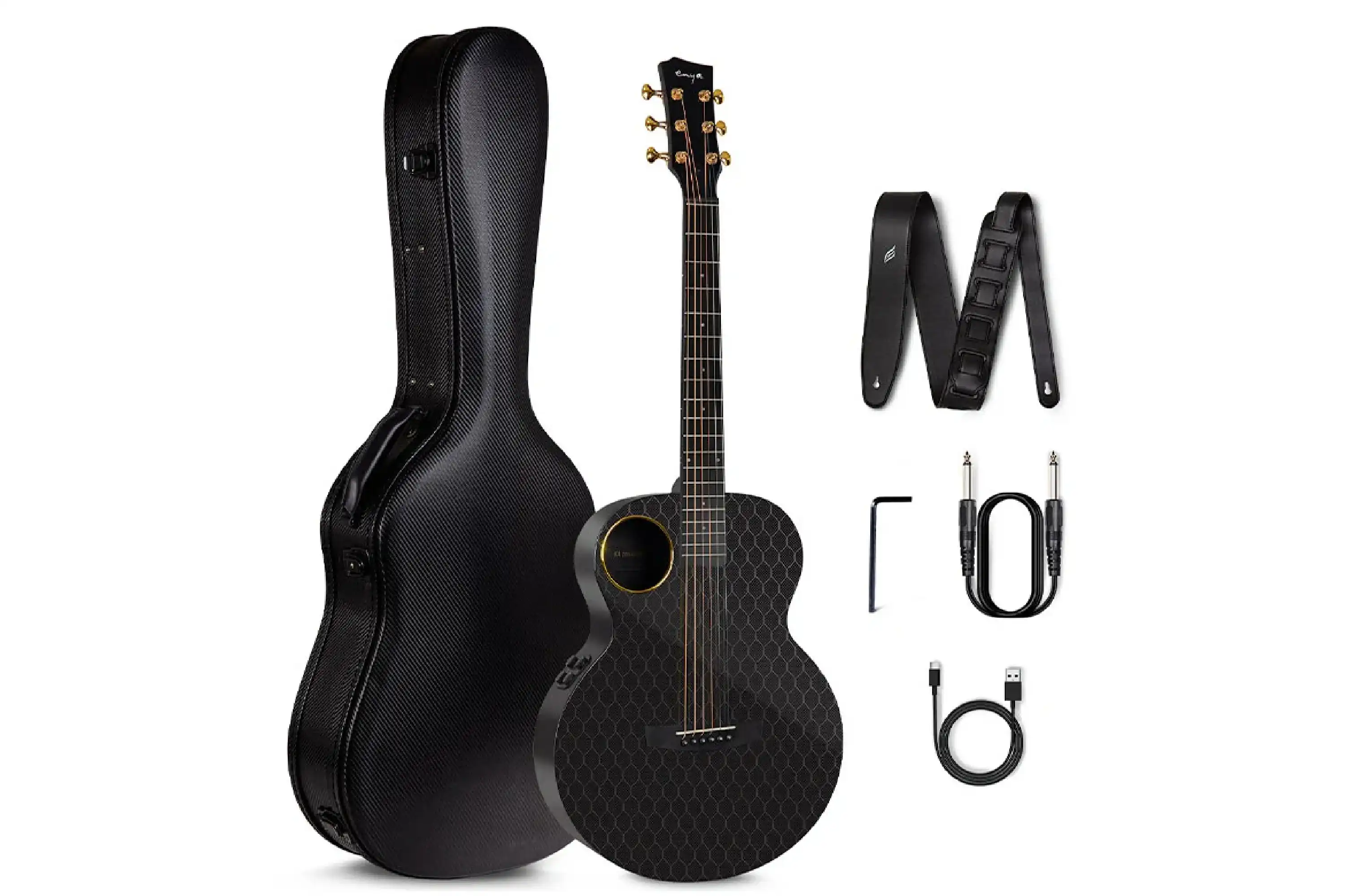 Enya X4 Pro Mini Carbon Fiber Acoustic Electric Guitar - Black - Image 4