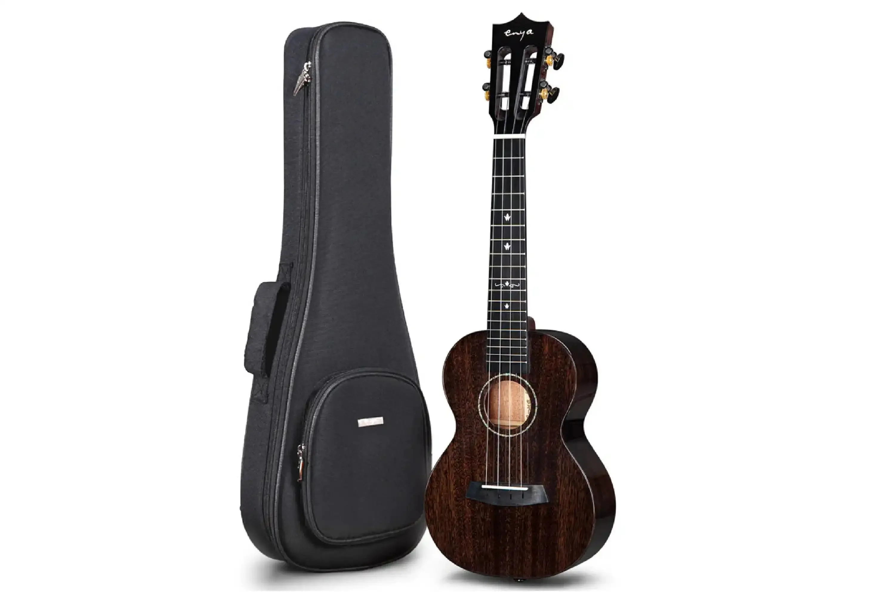 Enya EUT-MAD-BK-EQ Solid Mahogany Tenor Ukulele w/ Pickup - Black - Image 5