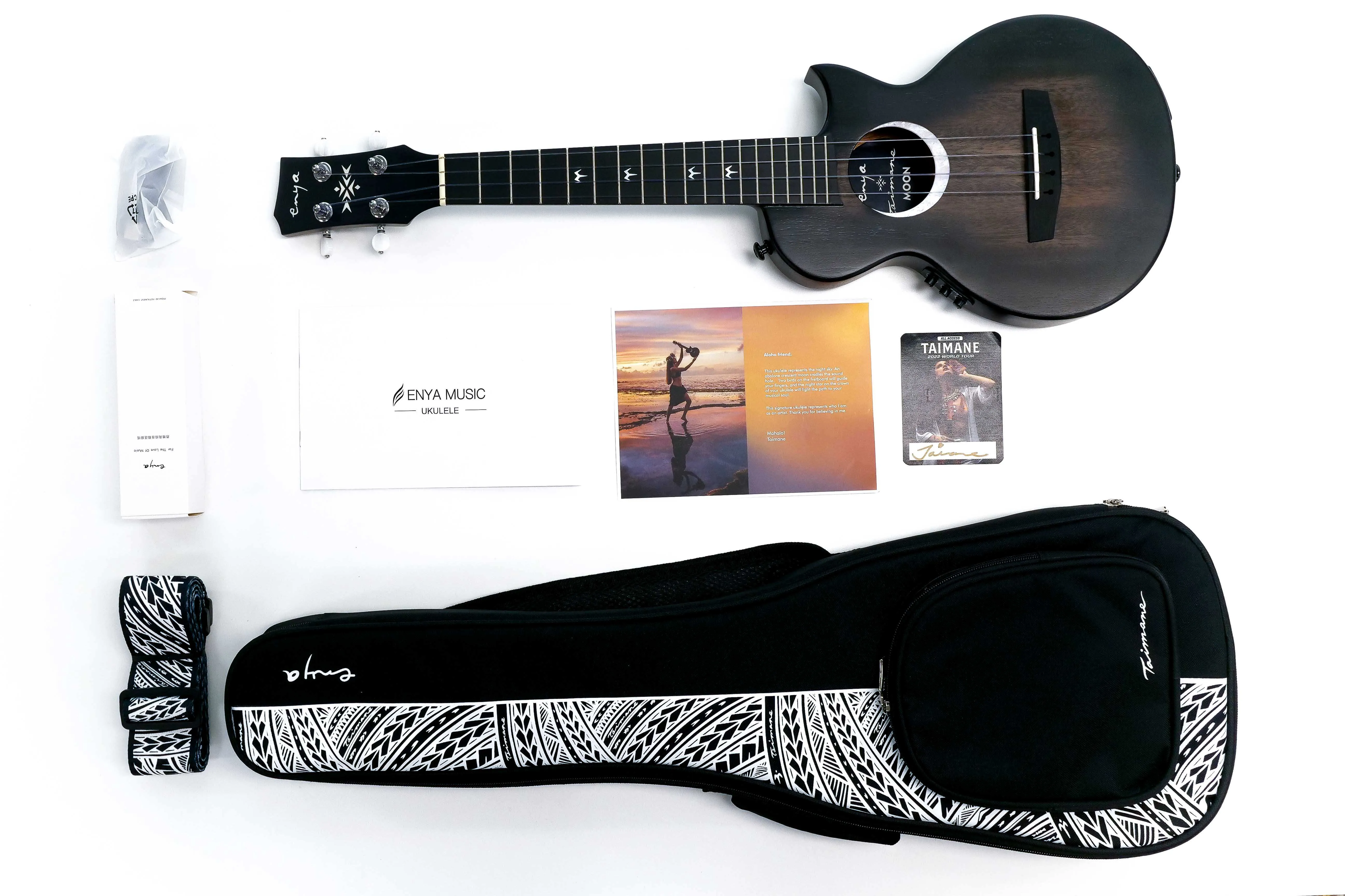 Enya EUT-MOON-BK-EQ Taimane Signature Acousticplus Tenor Ukulele - Black - Image 3