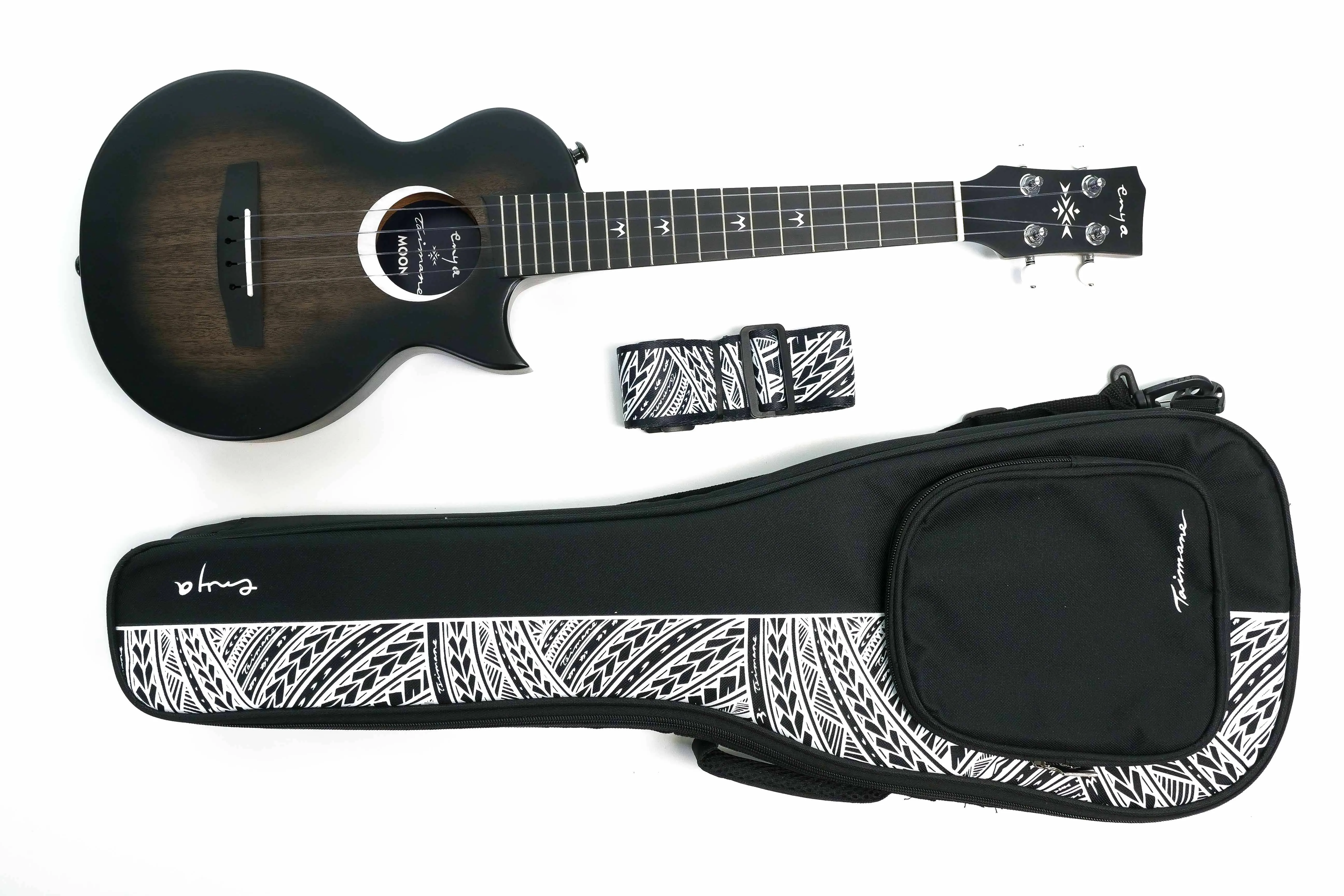 Enya EUT-MOON-BK Taimane Signature Acoustic Tenor Ukulele - Black - Image 5
