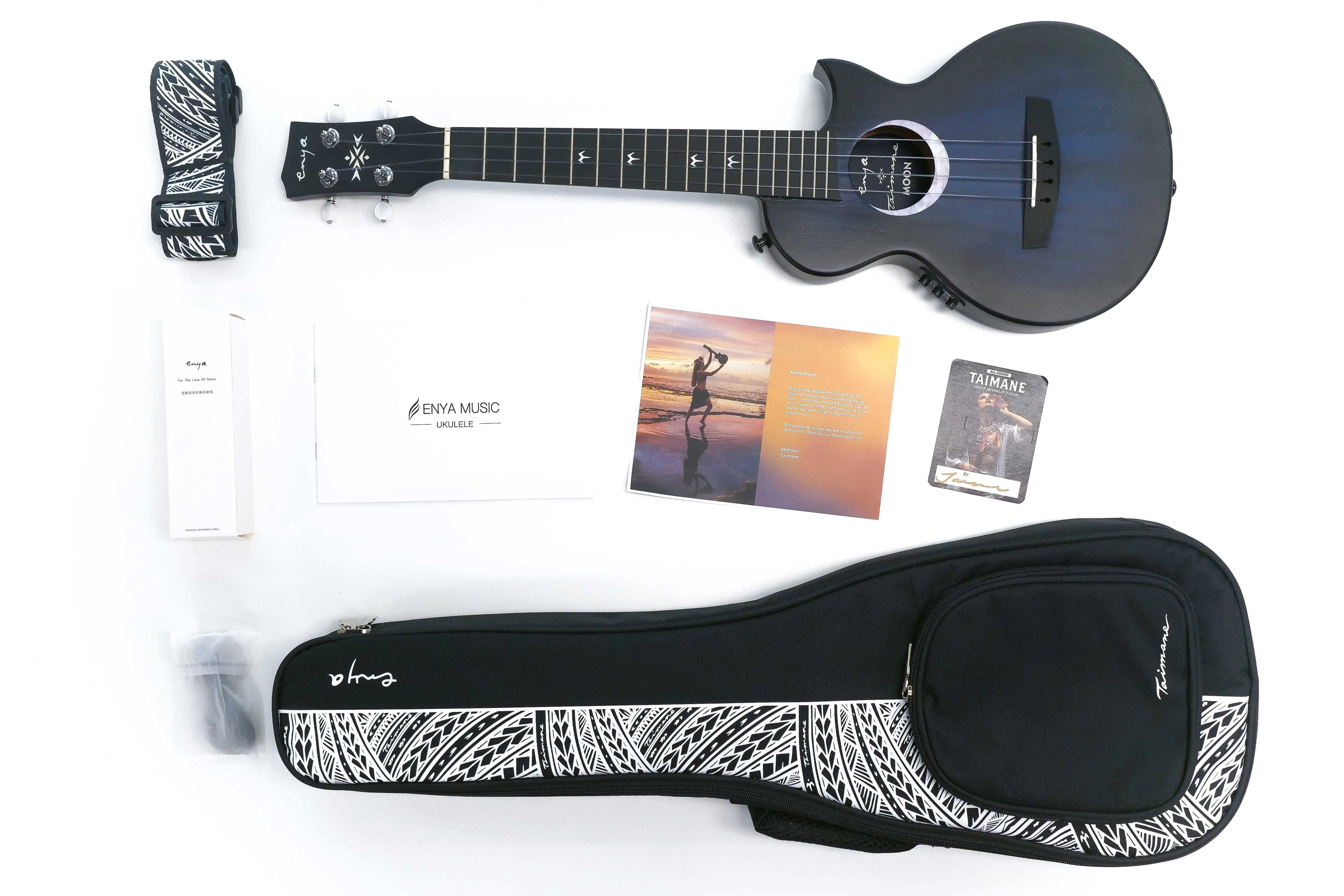 Enya EUT-MOON-BU-EQ Taimane Signature AcousticPlus Tenor Ukulele - Blue - Image 3