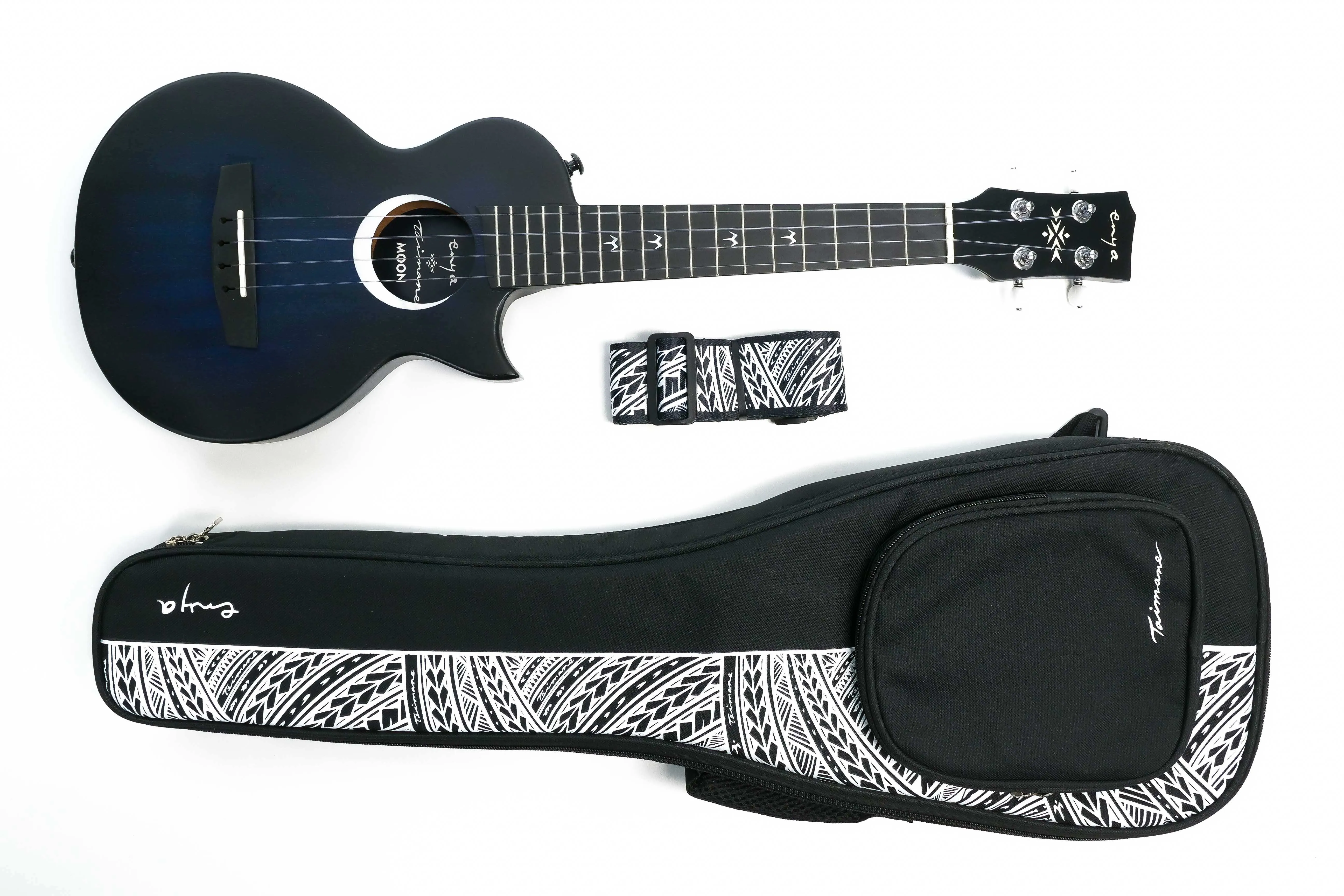 Enya EUT-MOON-BU Taimane Signature Solid Mahogany Acoustic Tenor Ukulele - Blue - Image 5