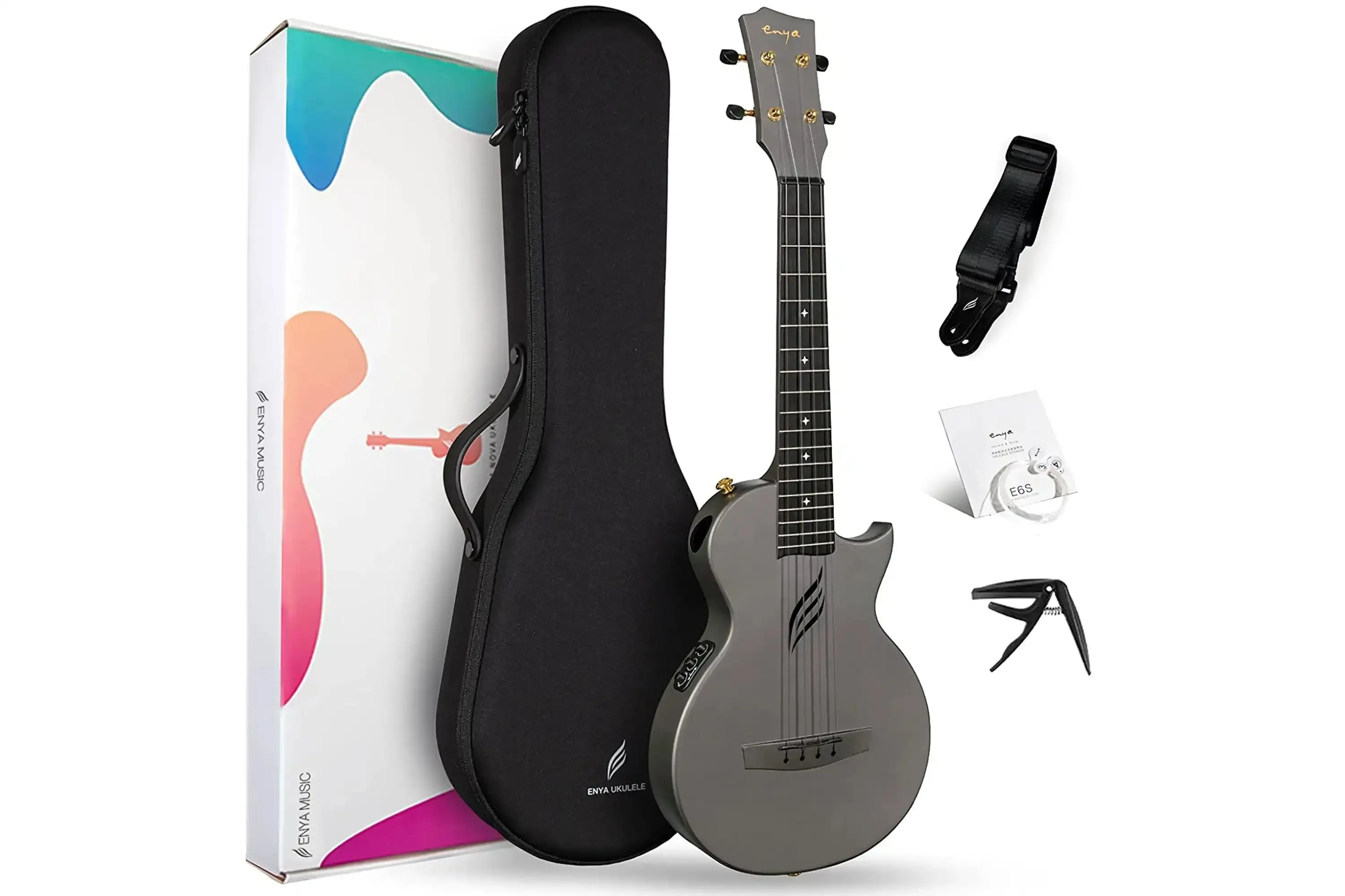 Enya Nova U PRO Carbon Fiber AcousticPlus Tenor Ukulele - Black - Image 2