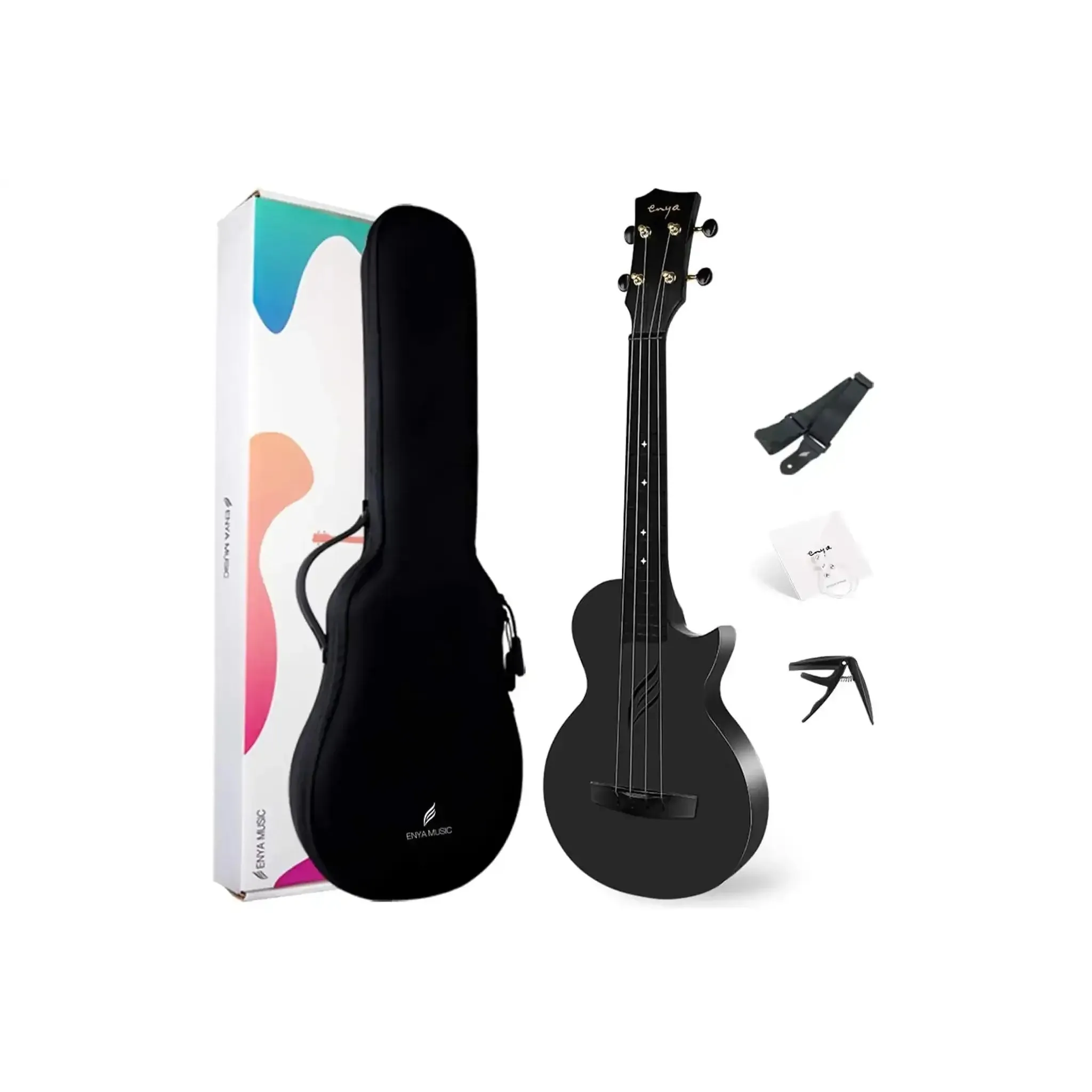 Enya Nova-U Carbon Fiber Acoustic Concert Ukulele - Black - Image 2