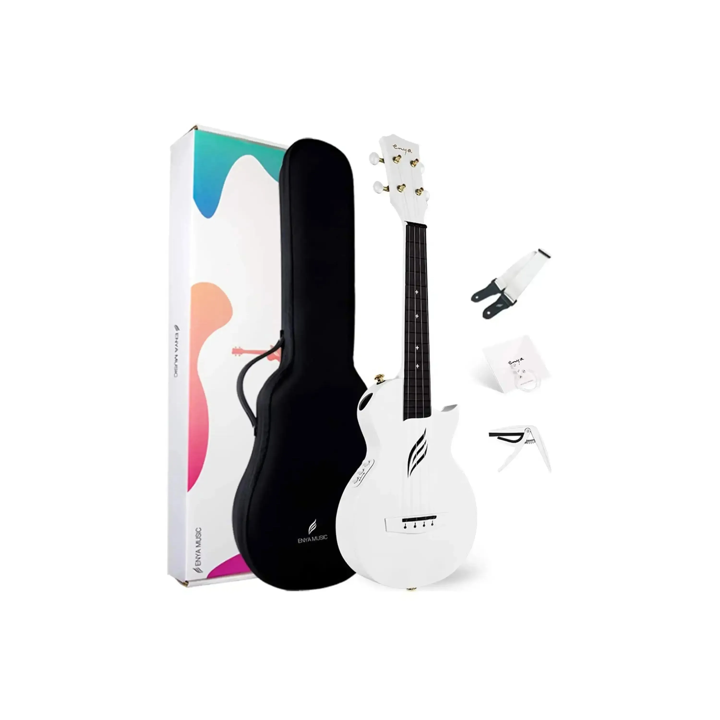 Enya Nova UE/WH White Concert Ukulele w/ Pickup