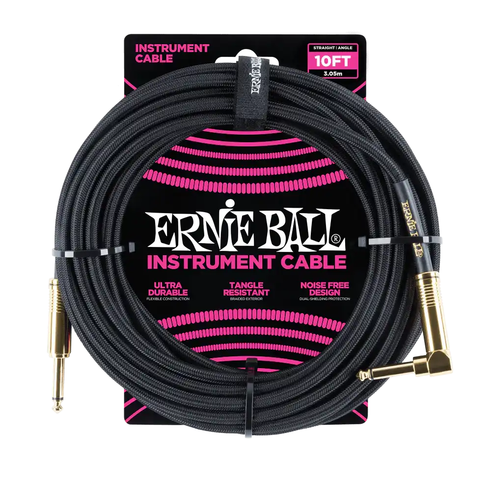 Ernie Ball 10 Foot Braided Straight/Angle Instrument Cable - BLACK