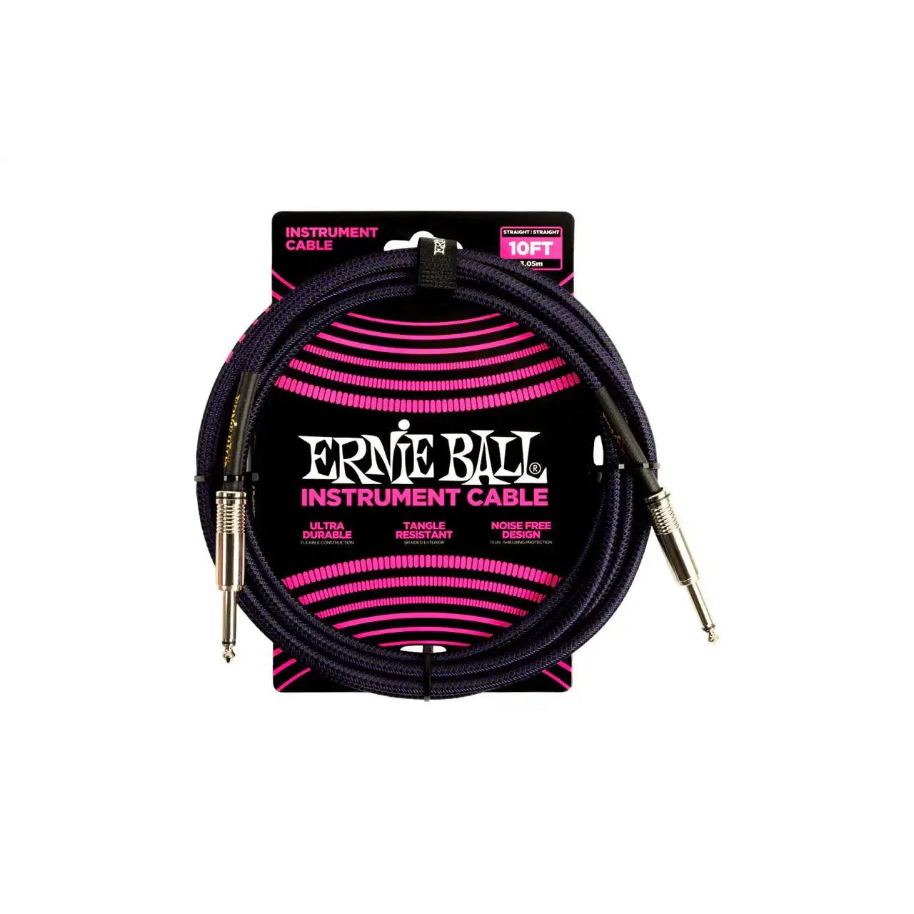 Ernie Ball 10 Foot Braided Straight/Straight Instrument Cable - PURPLE/BLACK