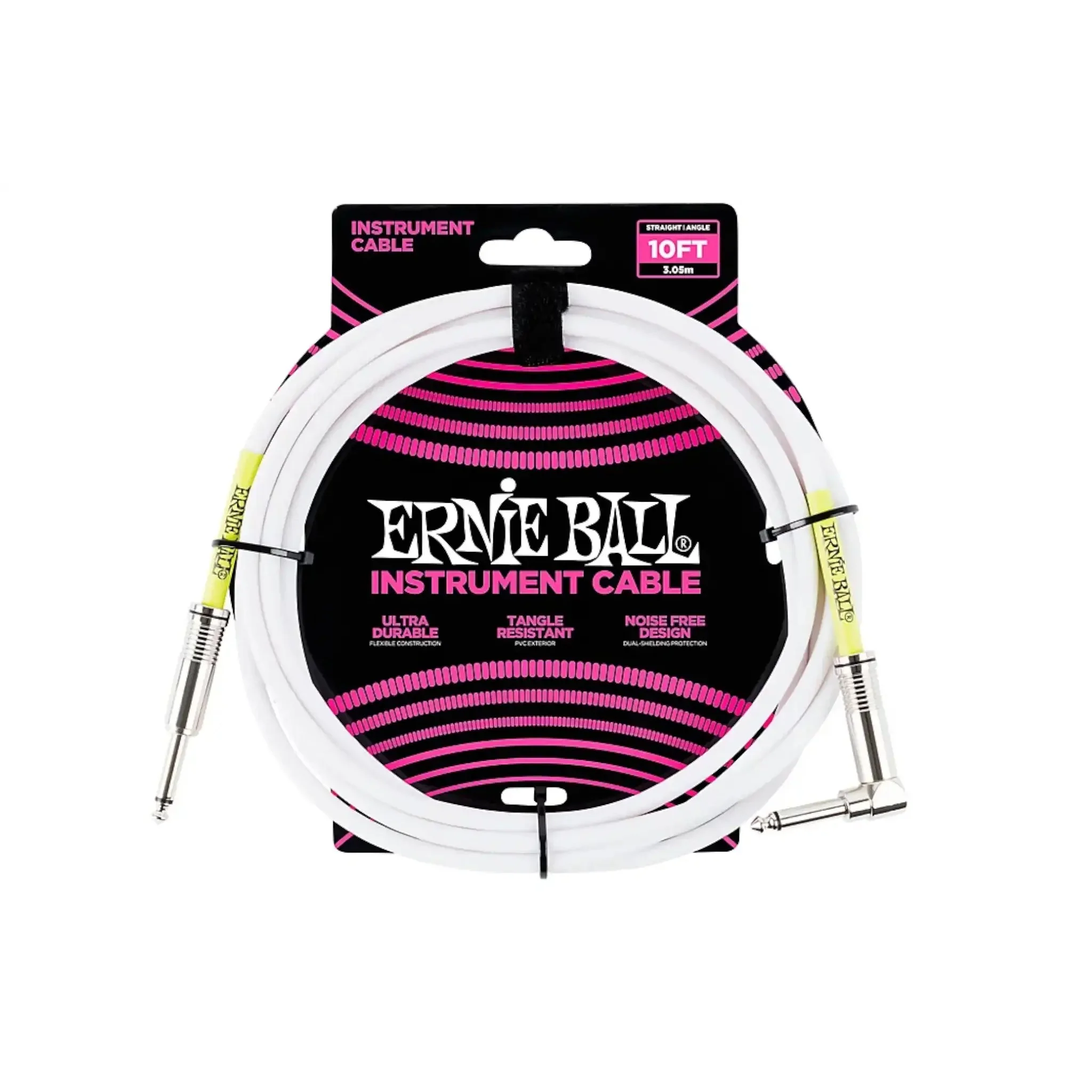 Ernie Ball 10 Foot Straight/Angle Instrument Cable - WHITE