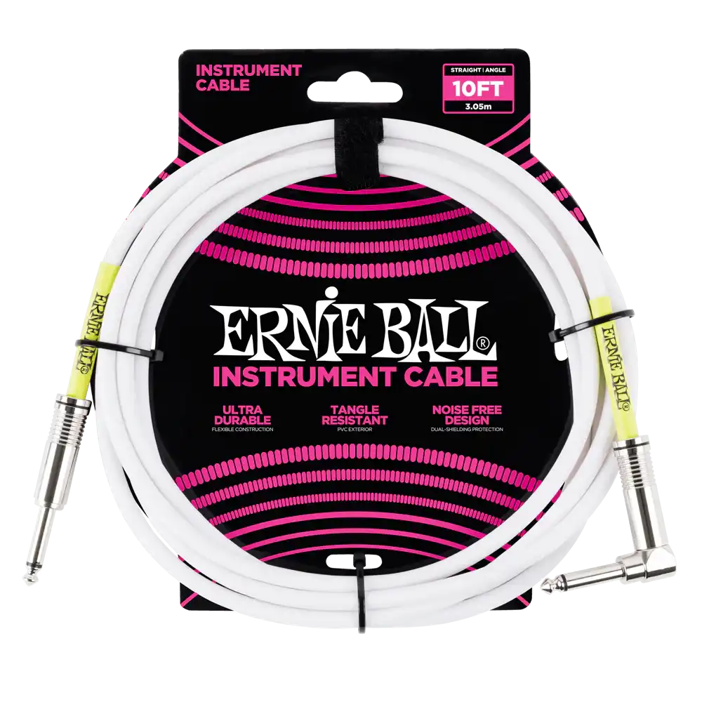 Ernie Ball 10 Foot Straight/Angle Instrument Cable - WHITE - Image 3