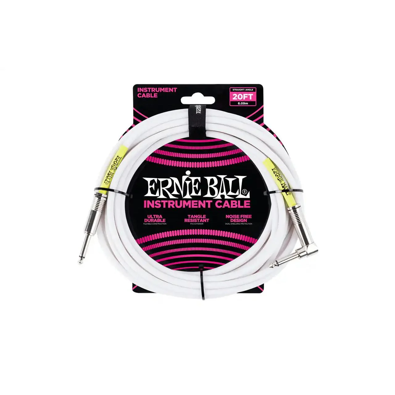 Ernie Ball 20 Foot Straight/Straight Instrument Cable - White