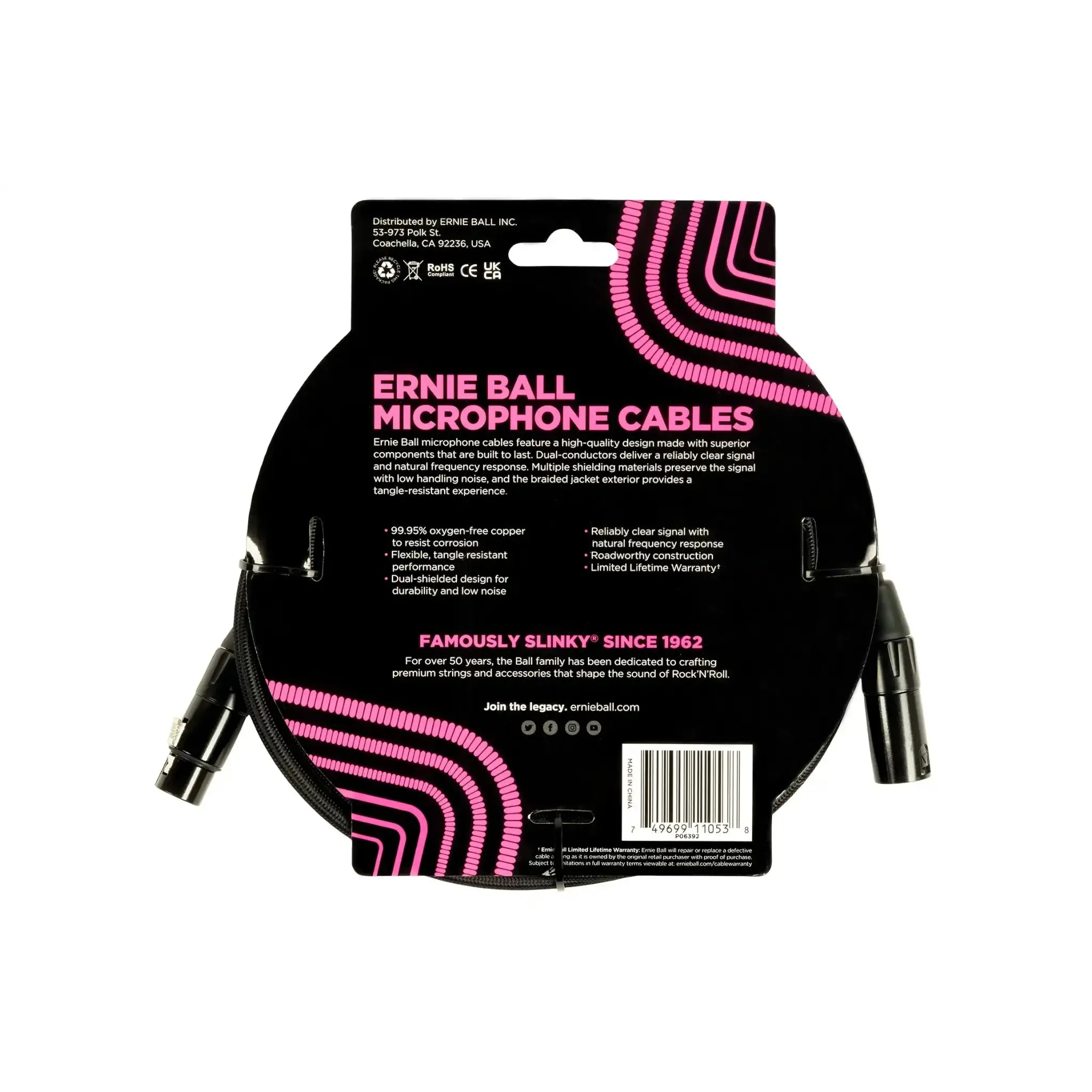 Ernie Ball 20' Male / Female XLR Microphone Cable - BLACK - Image 2