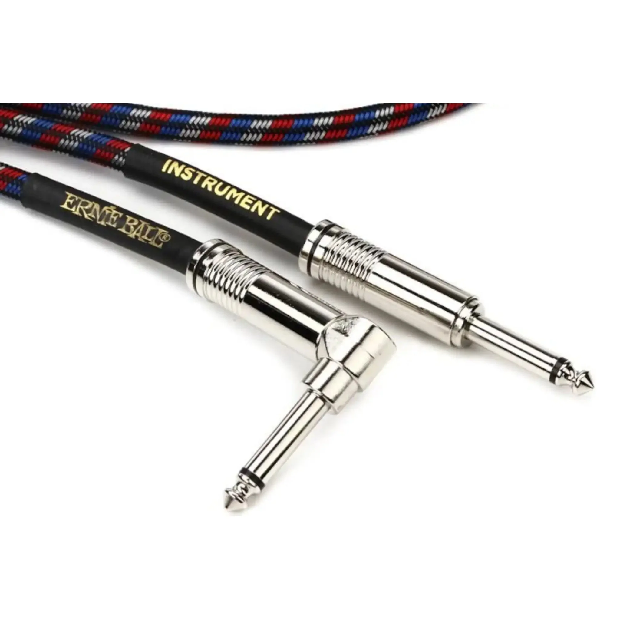 Ernie Ball 25 Foot Braided Straight/Angle Instrument Cable - BLACK / RED / BLUE / WHITE - Image 2