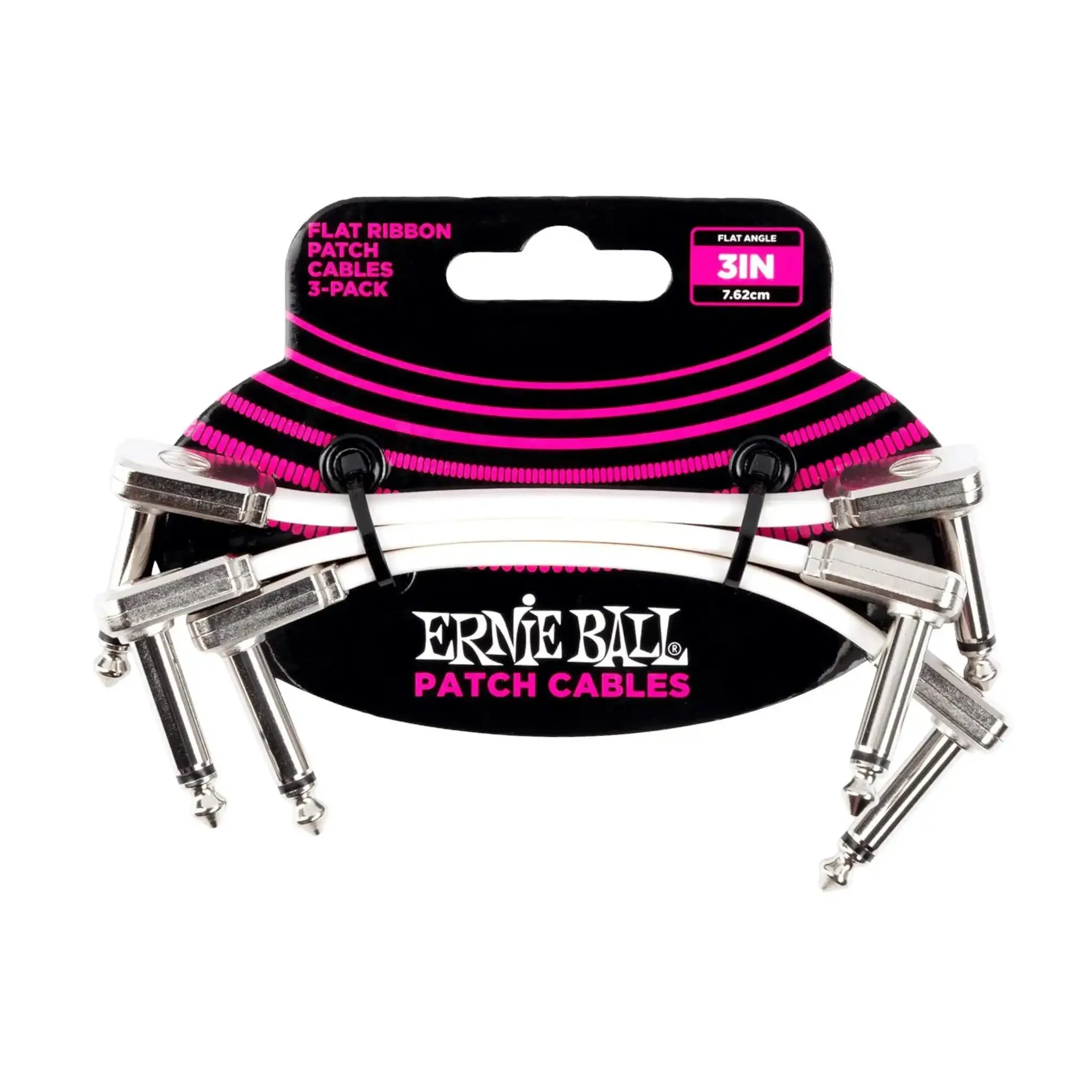 Ernie Ball 3" Flat Ribbon Patch Cable White 3 Pack - WHITE