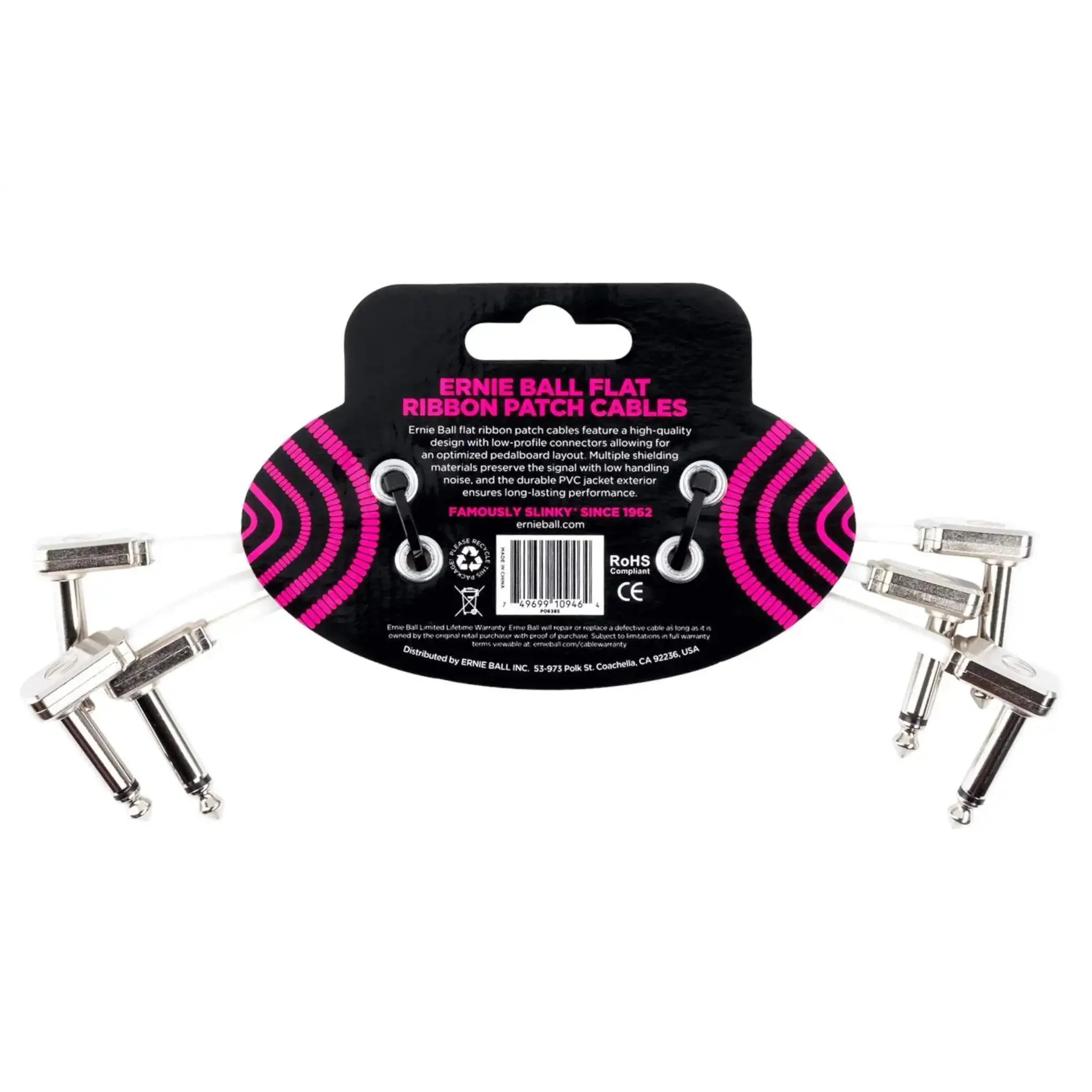 Ernie Ball 6" Flat Ribbon Patch Cable White 3 Pack - WHITE - Image 2